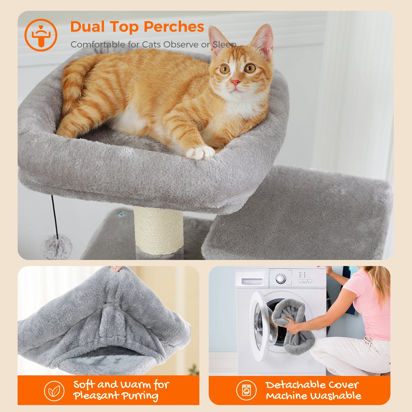 PEQULTI Cat Tree Tower Six Levels With Perches And Condos