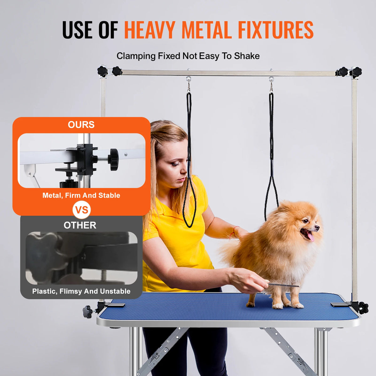 SucceBuy Foldable Dog Grooming Table Dual Arms And Grooming Loop
