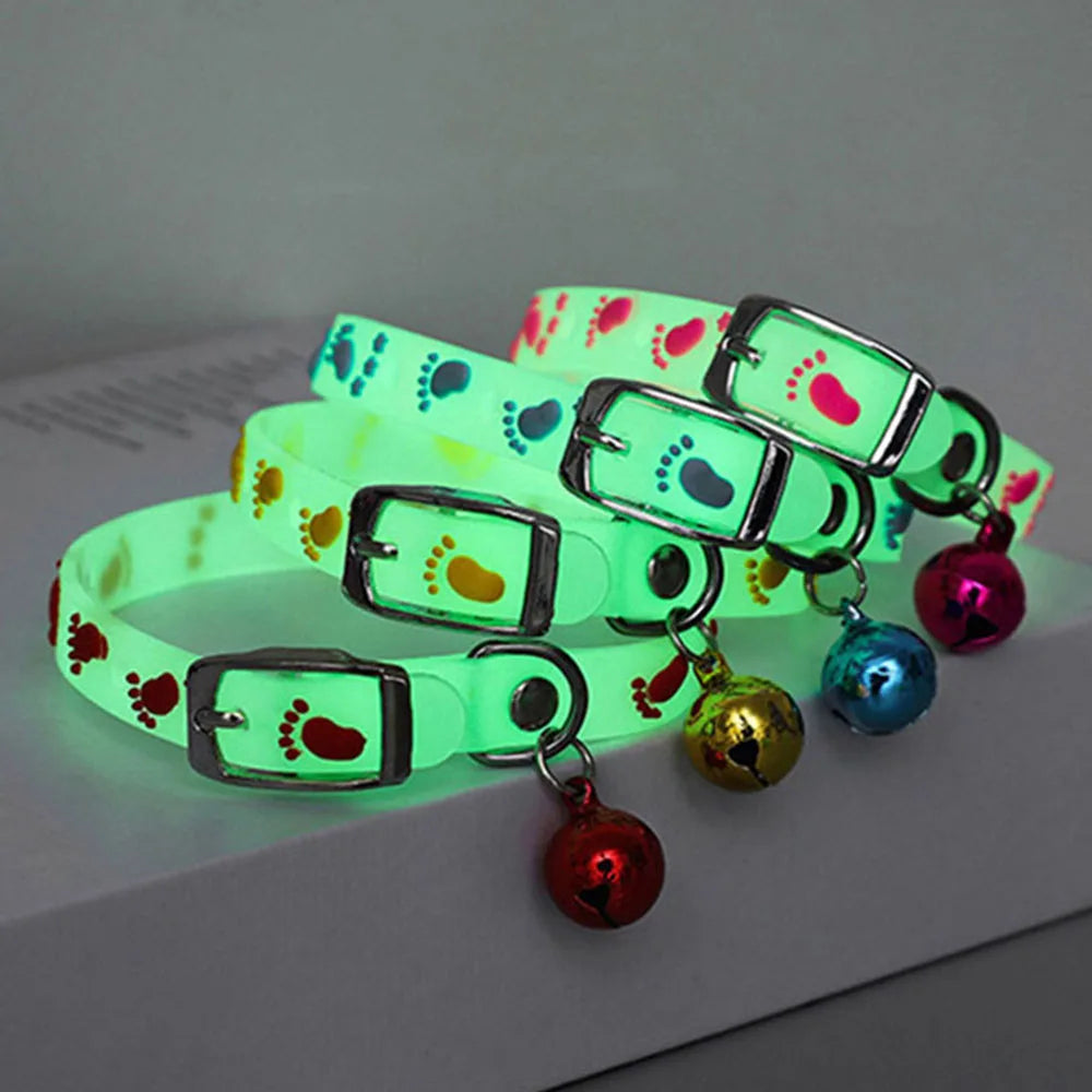 Luminous Cat Necklace Glowing Silicone Bell Collar AntiLoss For Pets