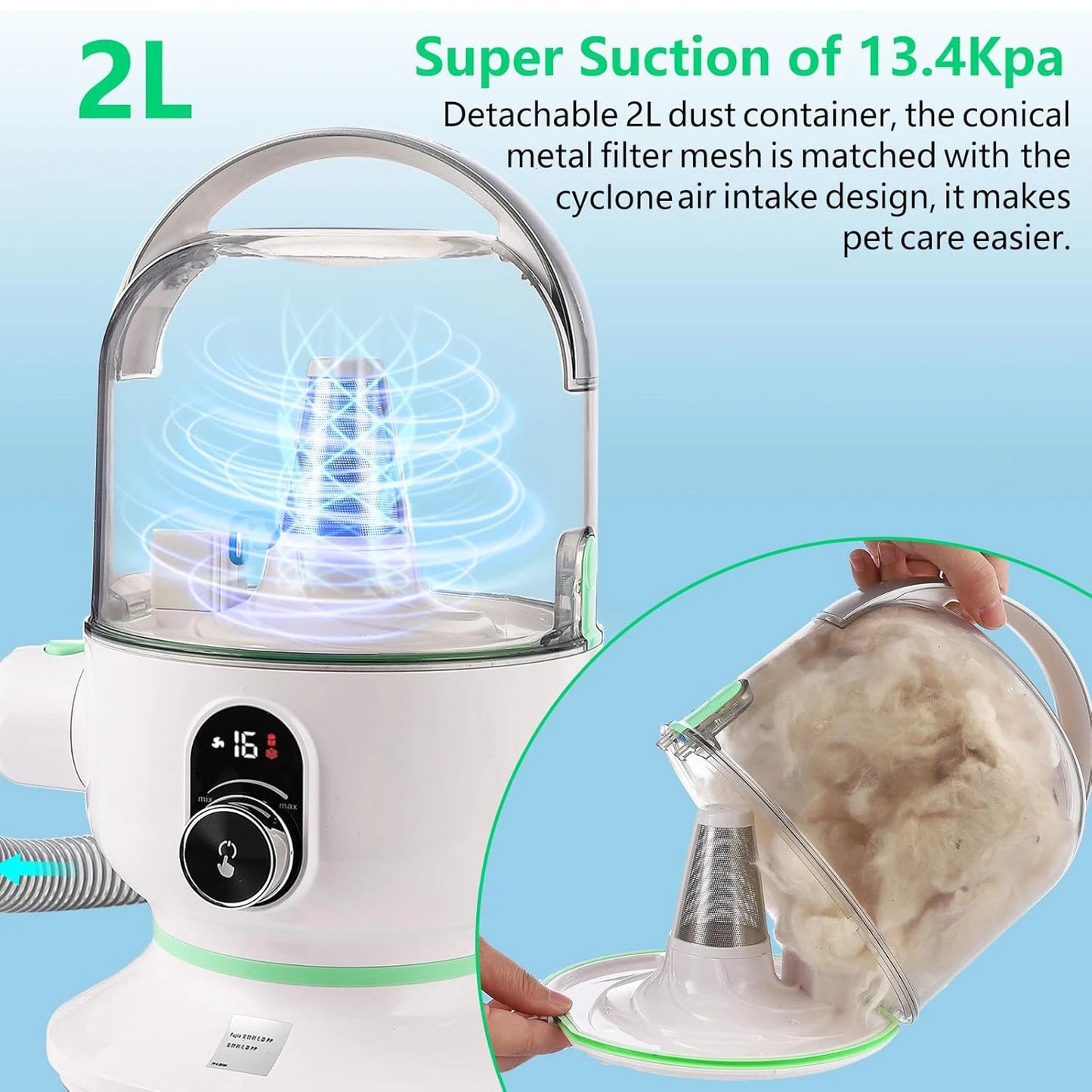 HiMISS Pet Grooming Kit With 2L Vacuum And Grooming Tools