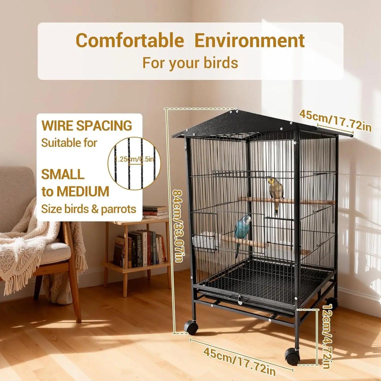 Acekool Indoor Outdoor Bird Cage On Wheels With Tray Perches