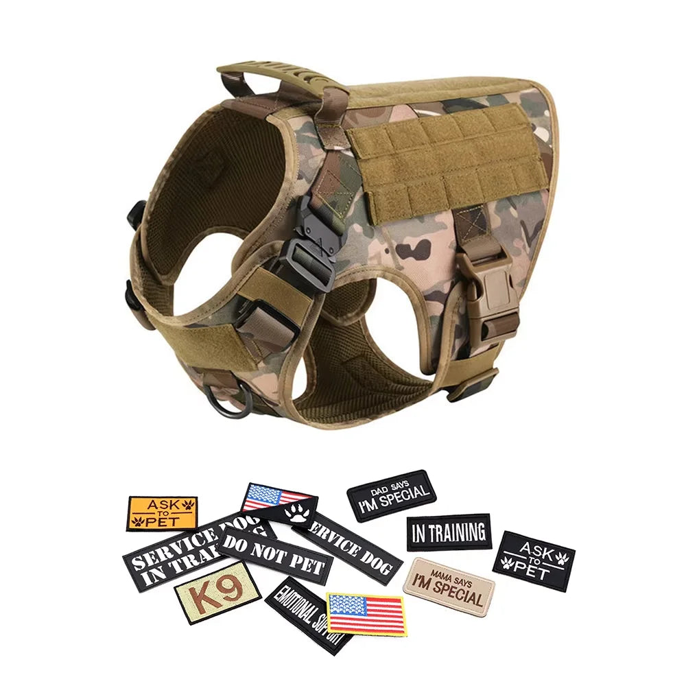 PETRAVEL Tactical Dog Harness Set with Collar Leash and Patches