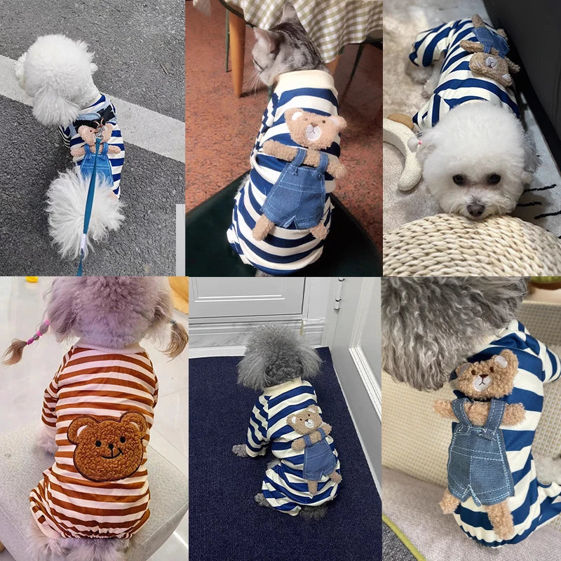 Striped Smile Print Dog Jumpsuit Pajamas for Chihuahua Poodle