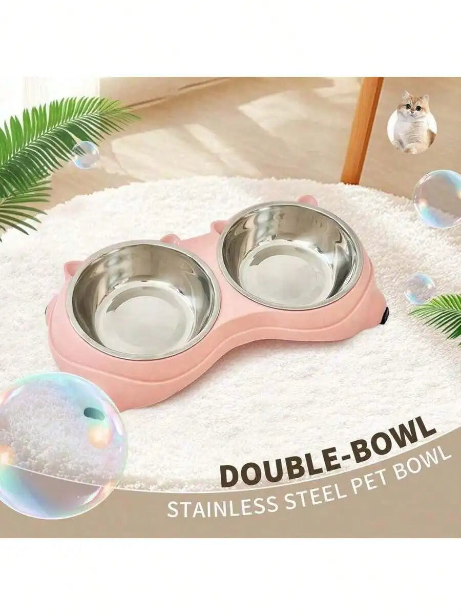 Double Stainless Steel Pet Bowl Set With Non Slip Base