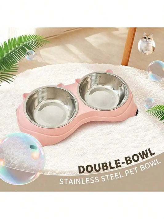 Double Stainless Steel Pet Bowl Set With Non Slip Base