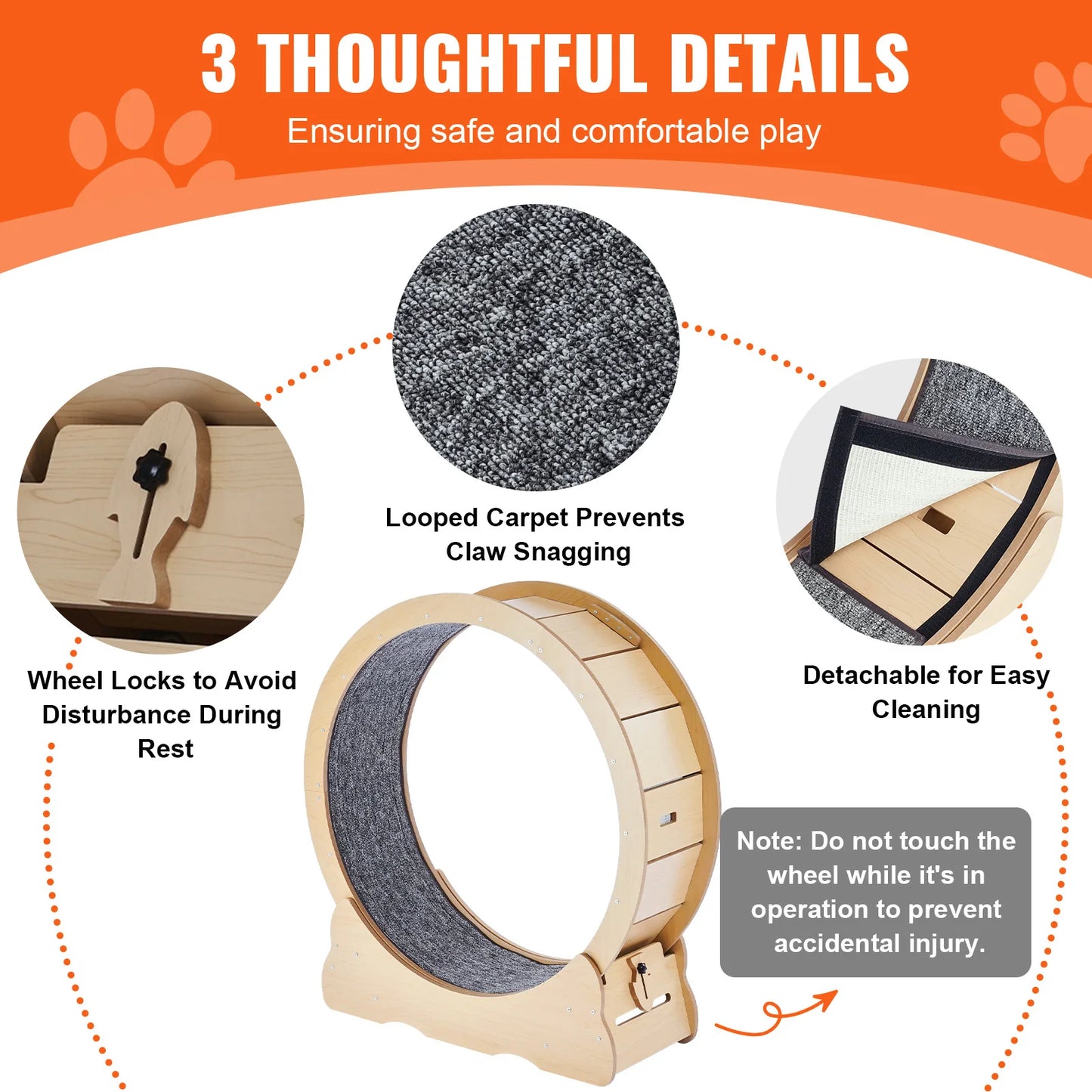 SucceBuy Wooden Cat Exercise Wheel With Detachable Carpet Teaser