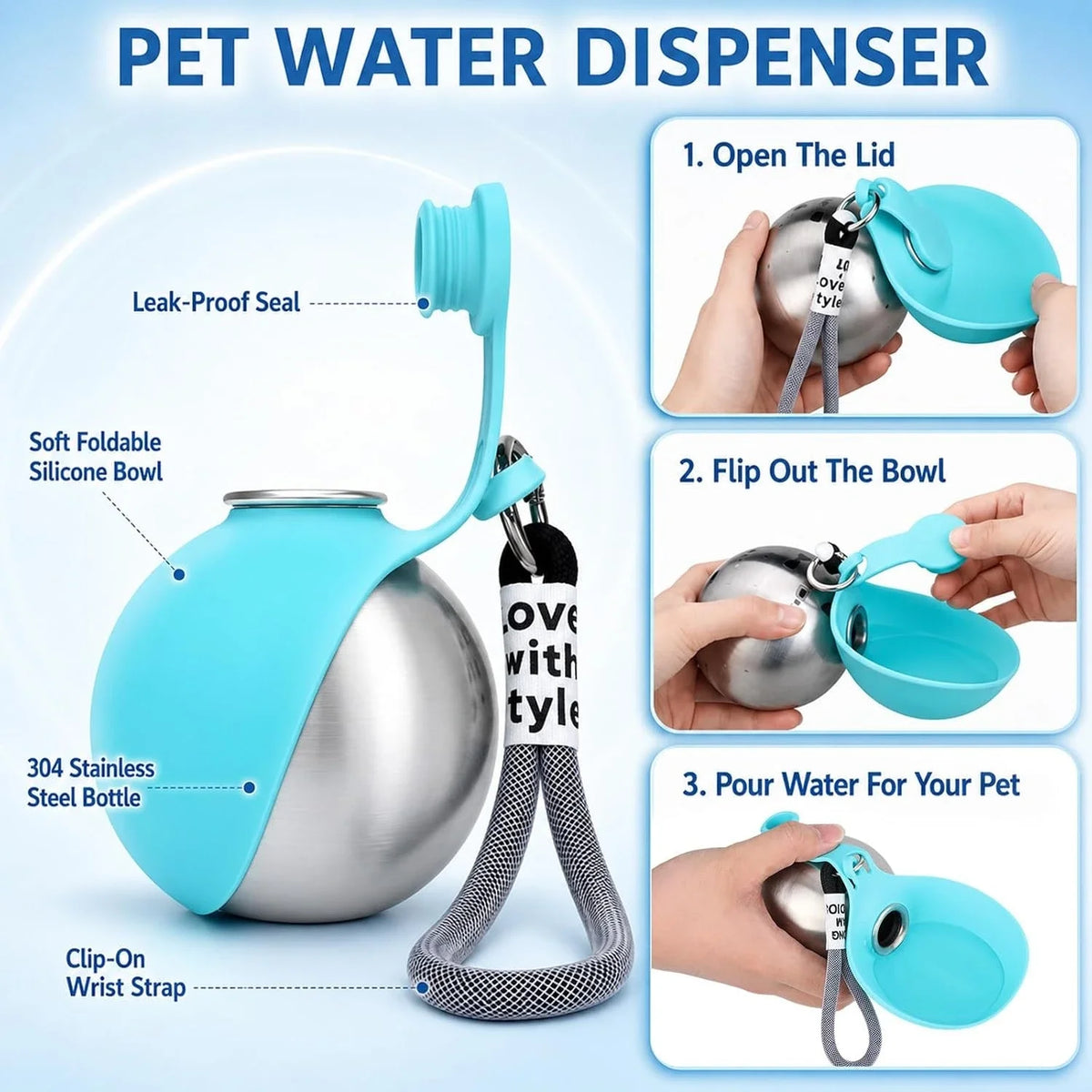 Portable Pet Water Dispenser With Foldable Bowl For Dogs and Cats