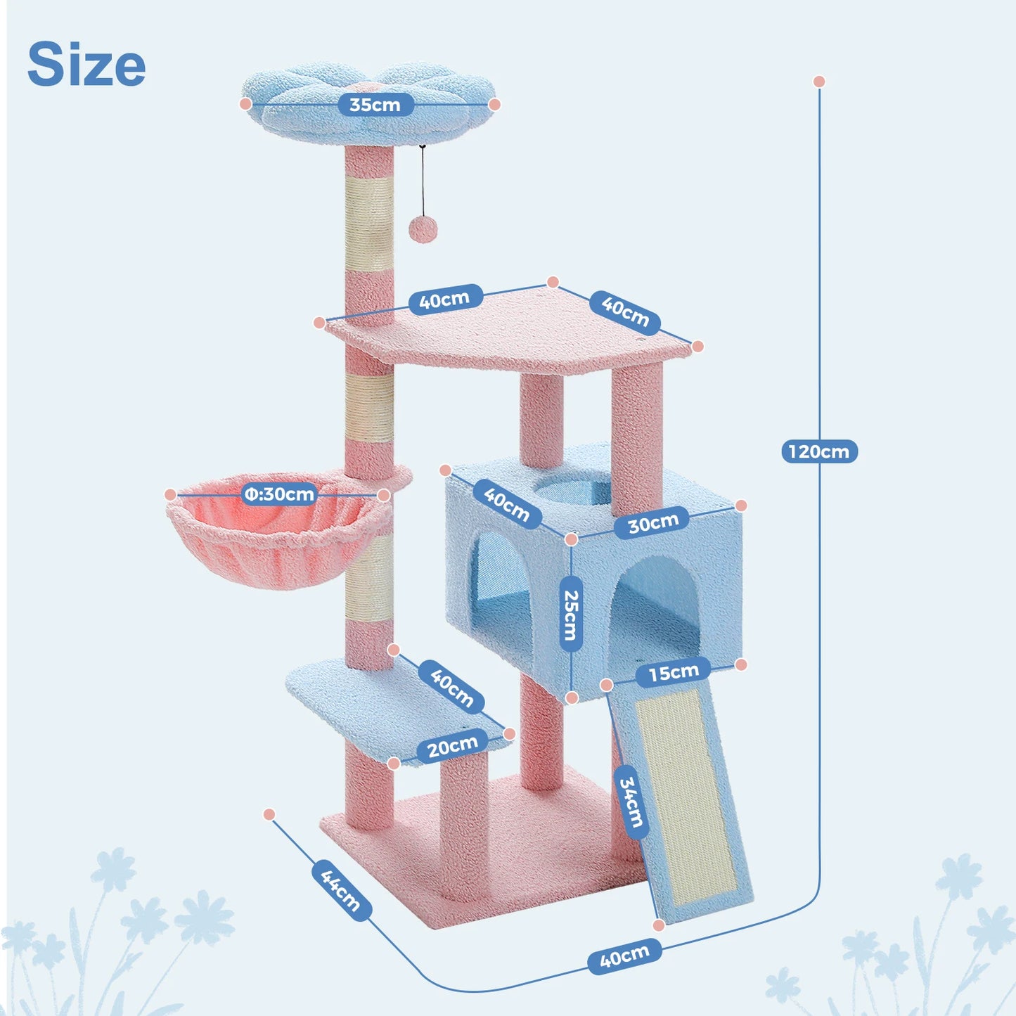 PEQULTI Flower Cat Tree Level Cat Tower With Sisal Posts
