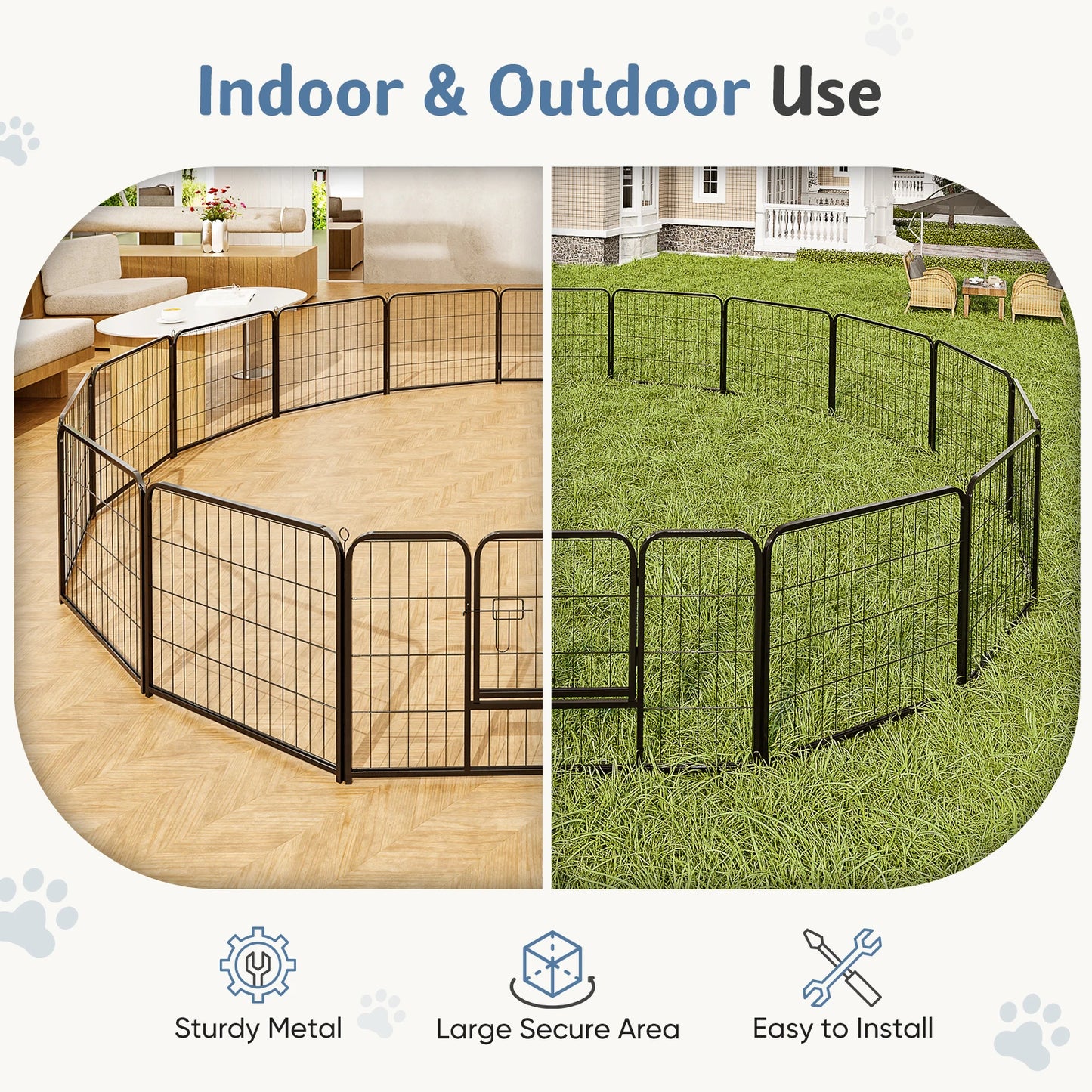 JHK 16 Panels Foldable Dog Playpen Metal Pet Fence For Indoor Outdoor