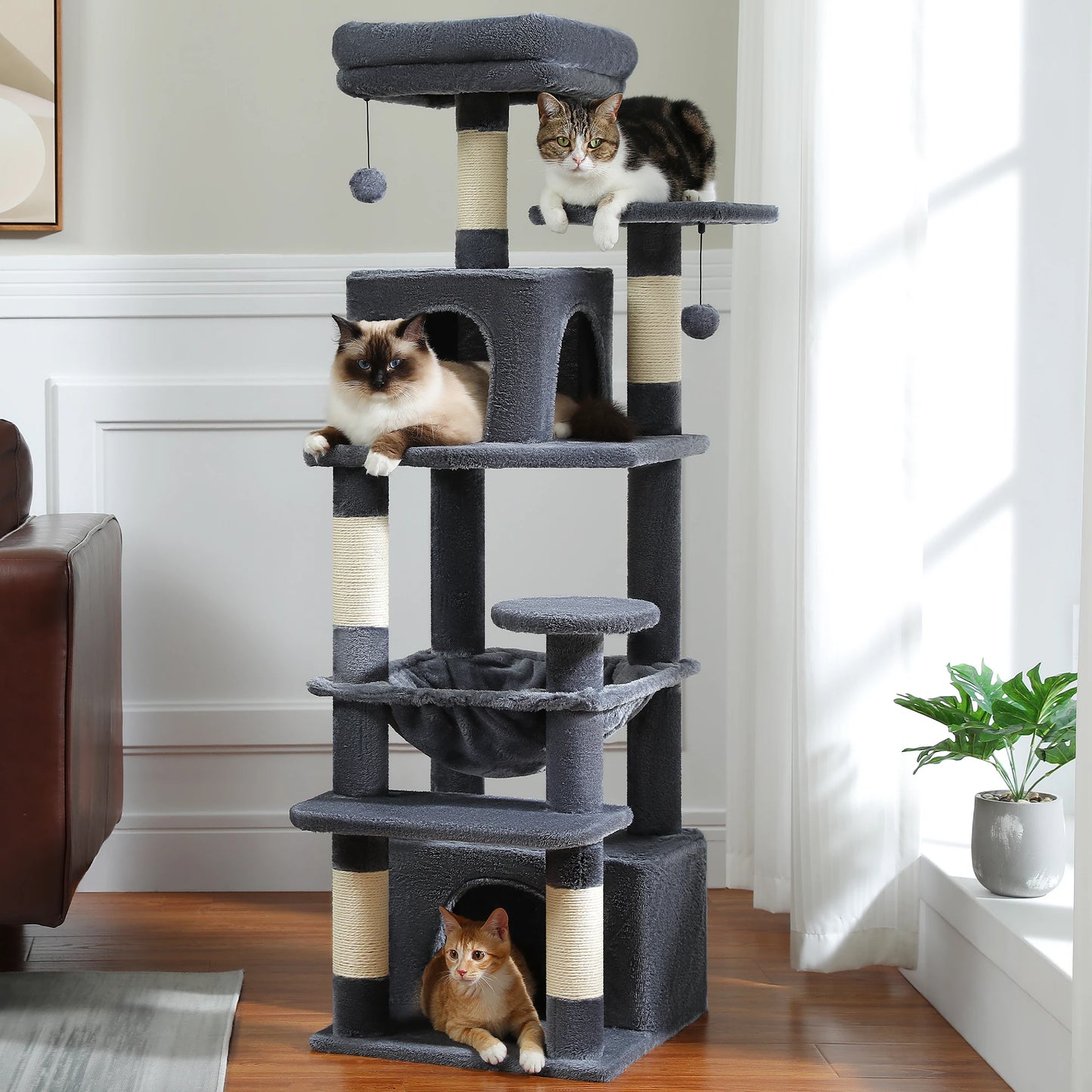 PEQULTI Cat Tree Tower Six Levels With Perches And Condos