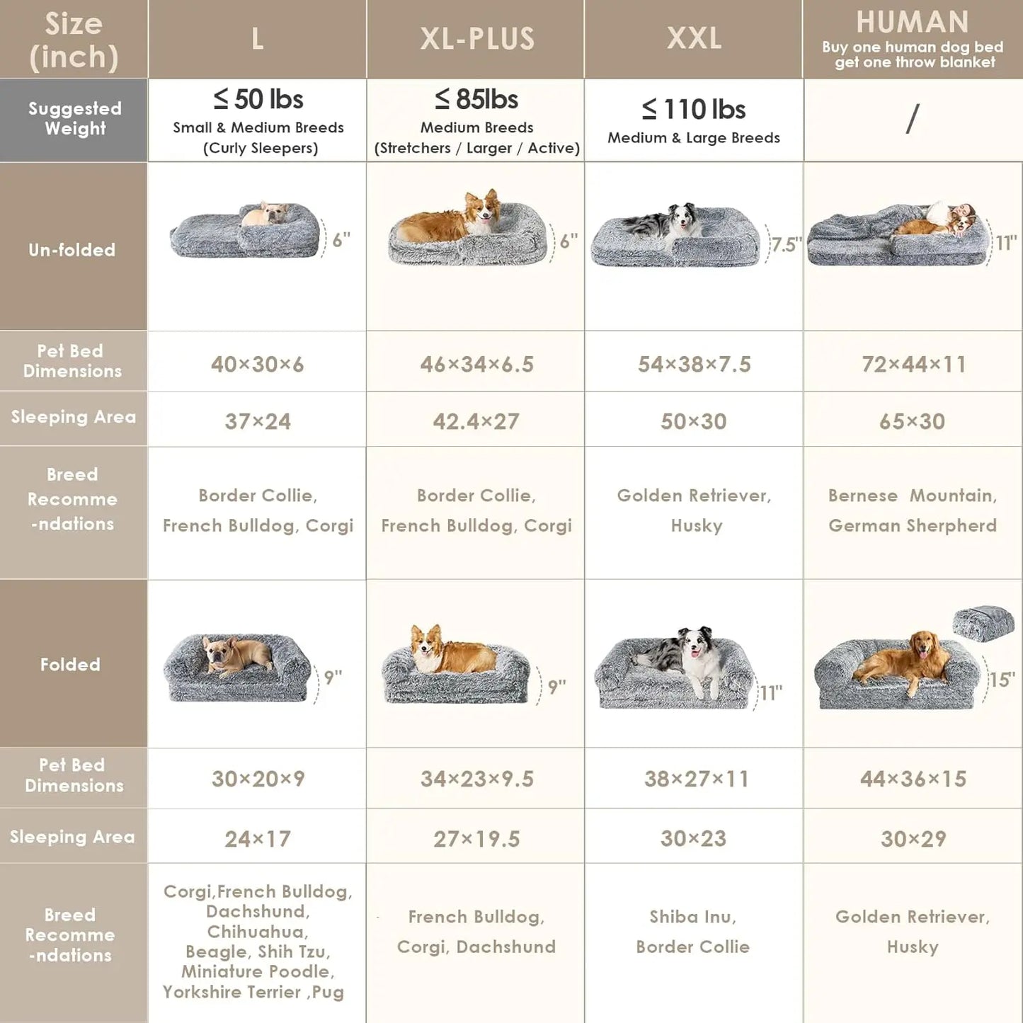 Foldable Human Dog Bed Orthopedic Memory Foam Waterproof