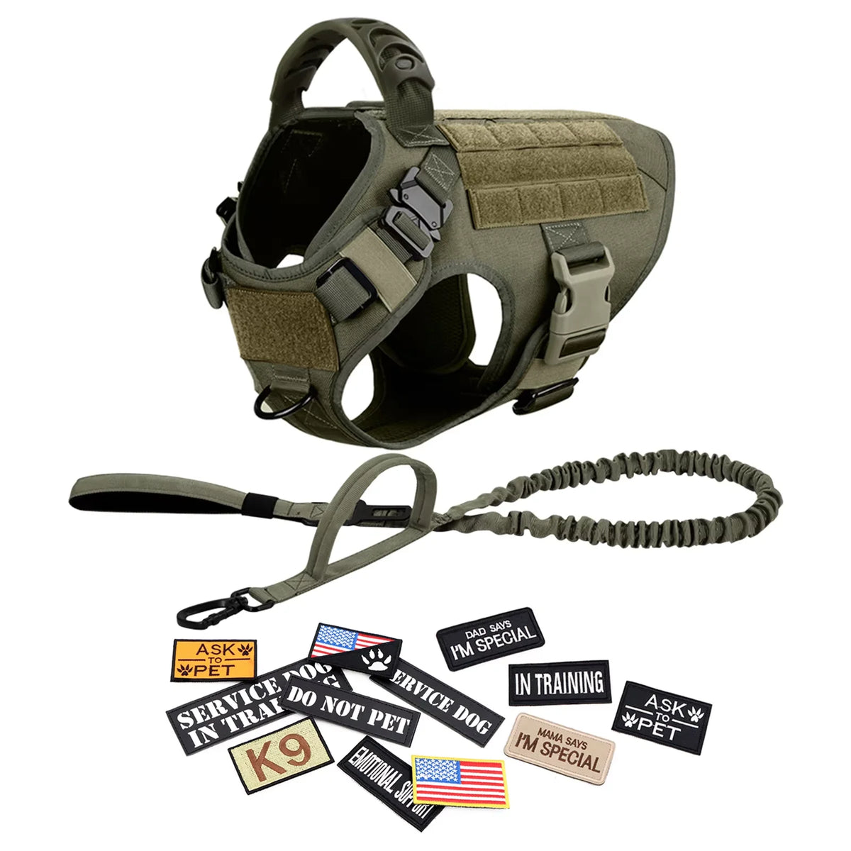 PETRAVEL Tactical Dog Harness Set with Collar Leash and Patches