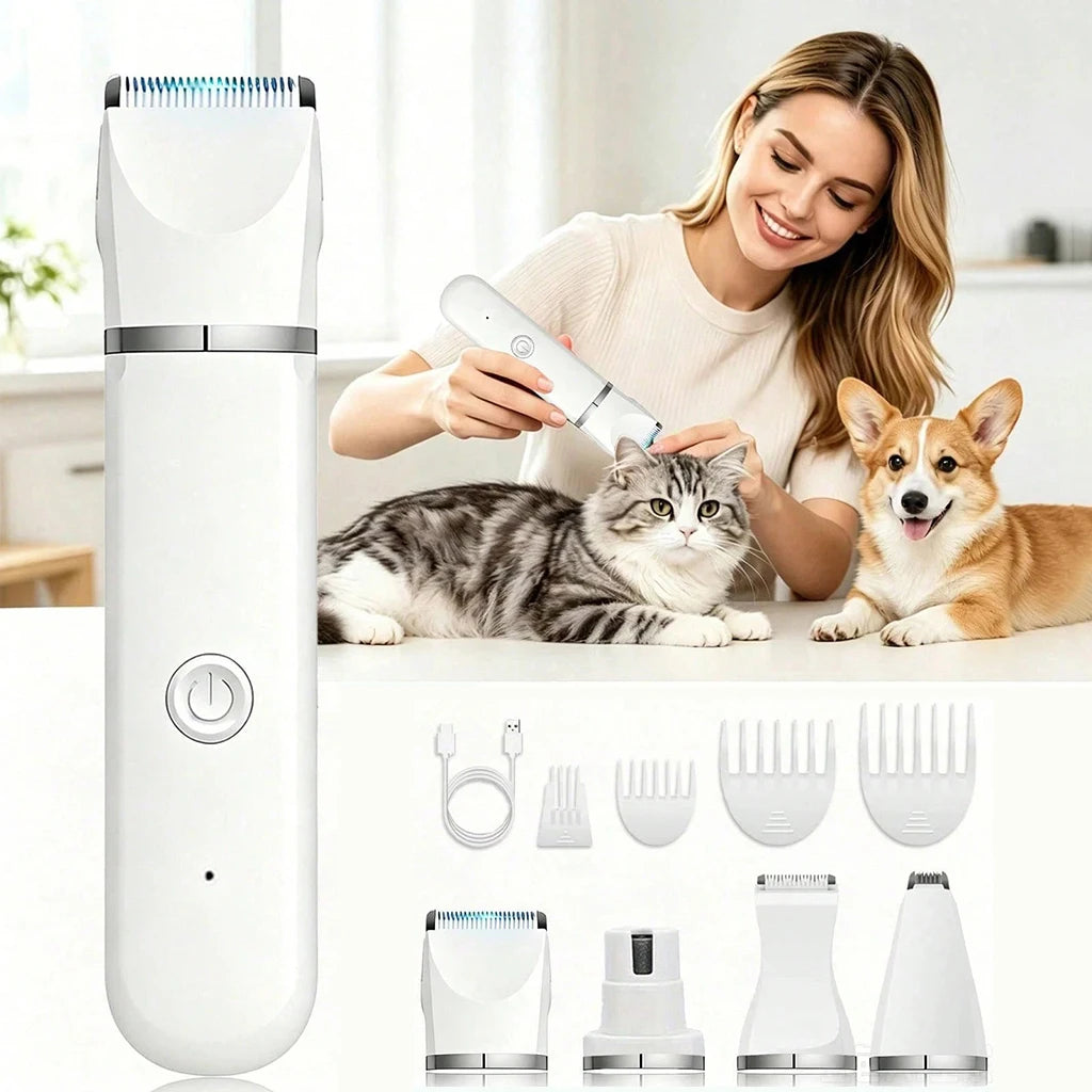 SHUYU 4 In 1 Rechargeable Pet Hair Clipper Cordless Dog Cat Trimmer Kit