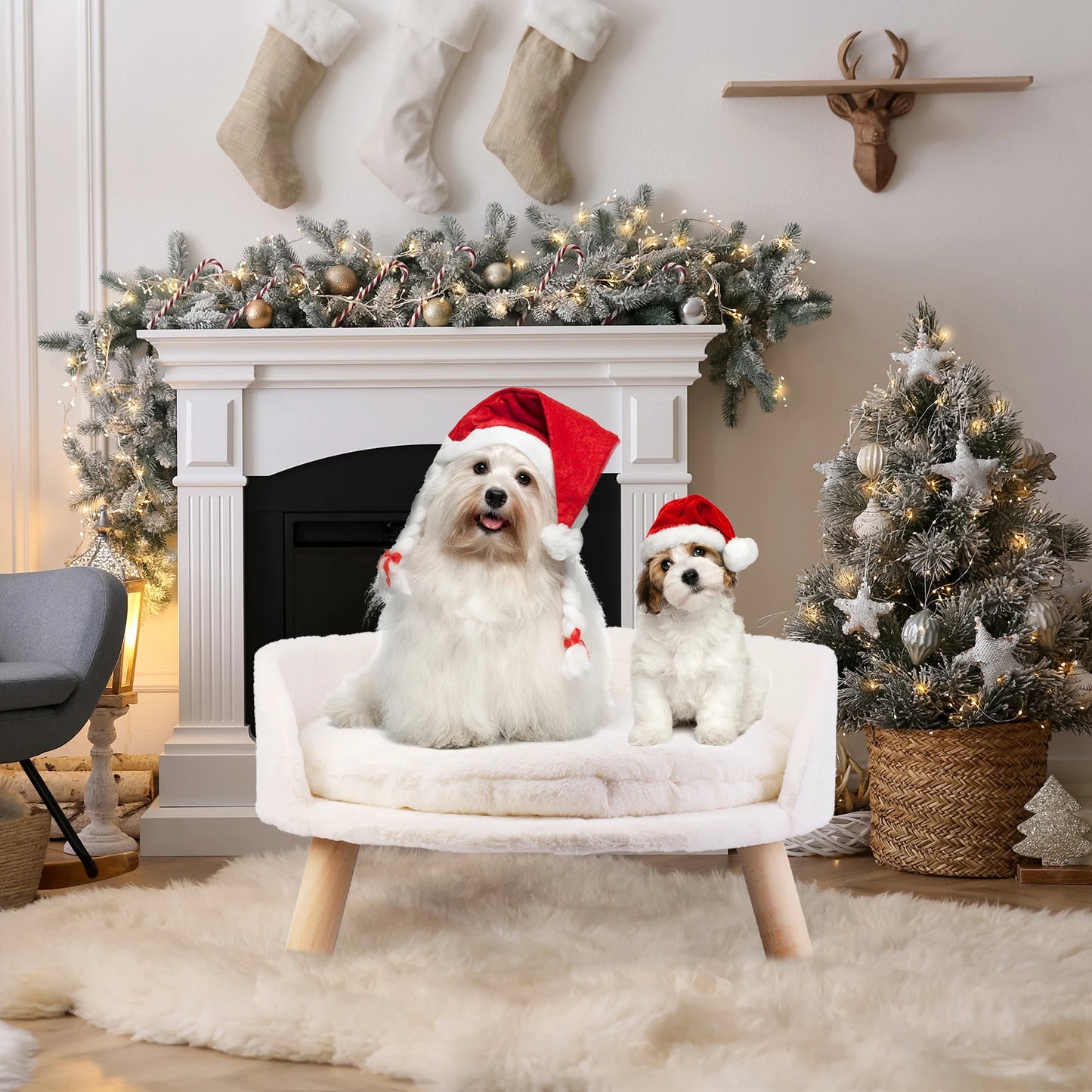 Soft Plush Cat Bed With Cushion Pad And Wood Legs