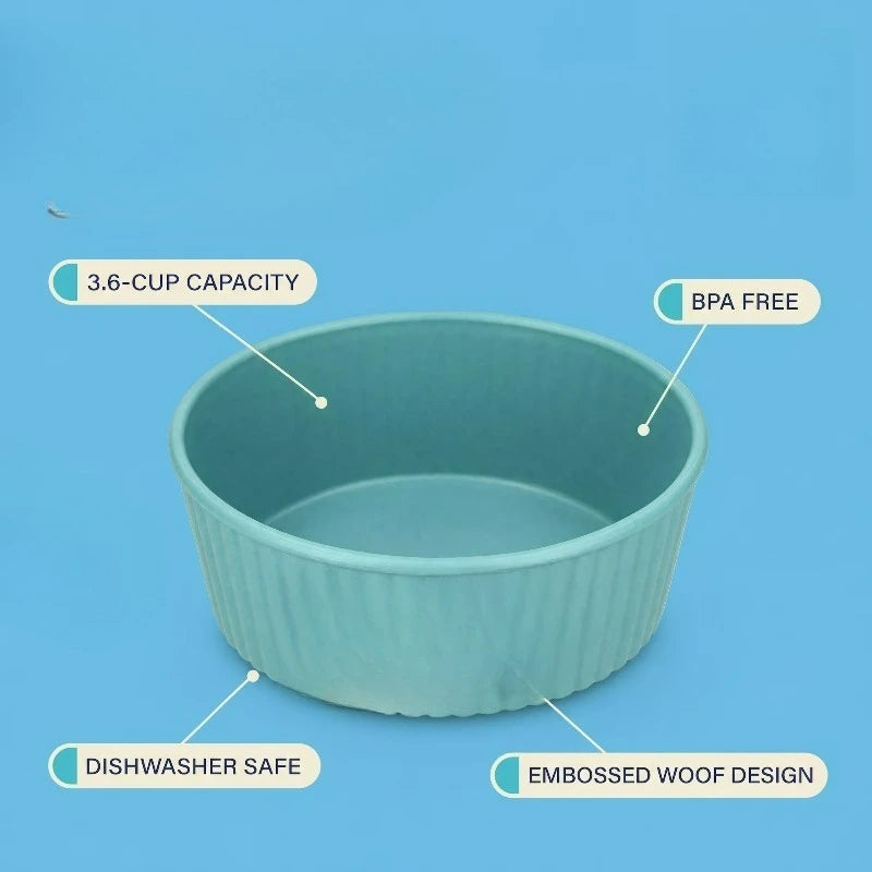 Woof Embossed Plastic Pet Food And Water Bowl For Dogs