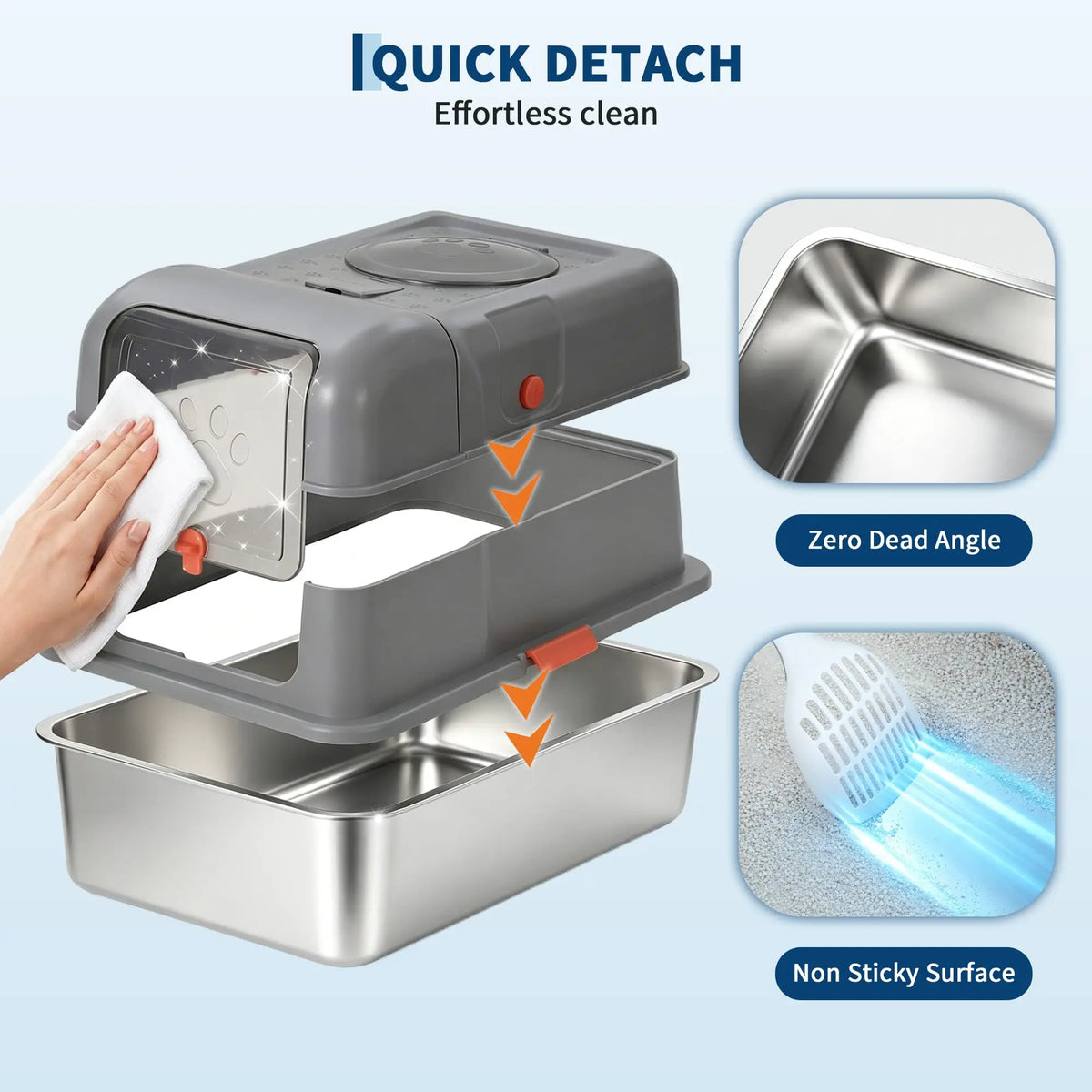Studyset Stainless Steel Enclosed Cat Litter Box With Scoop