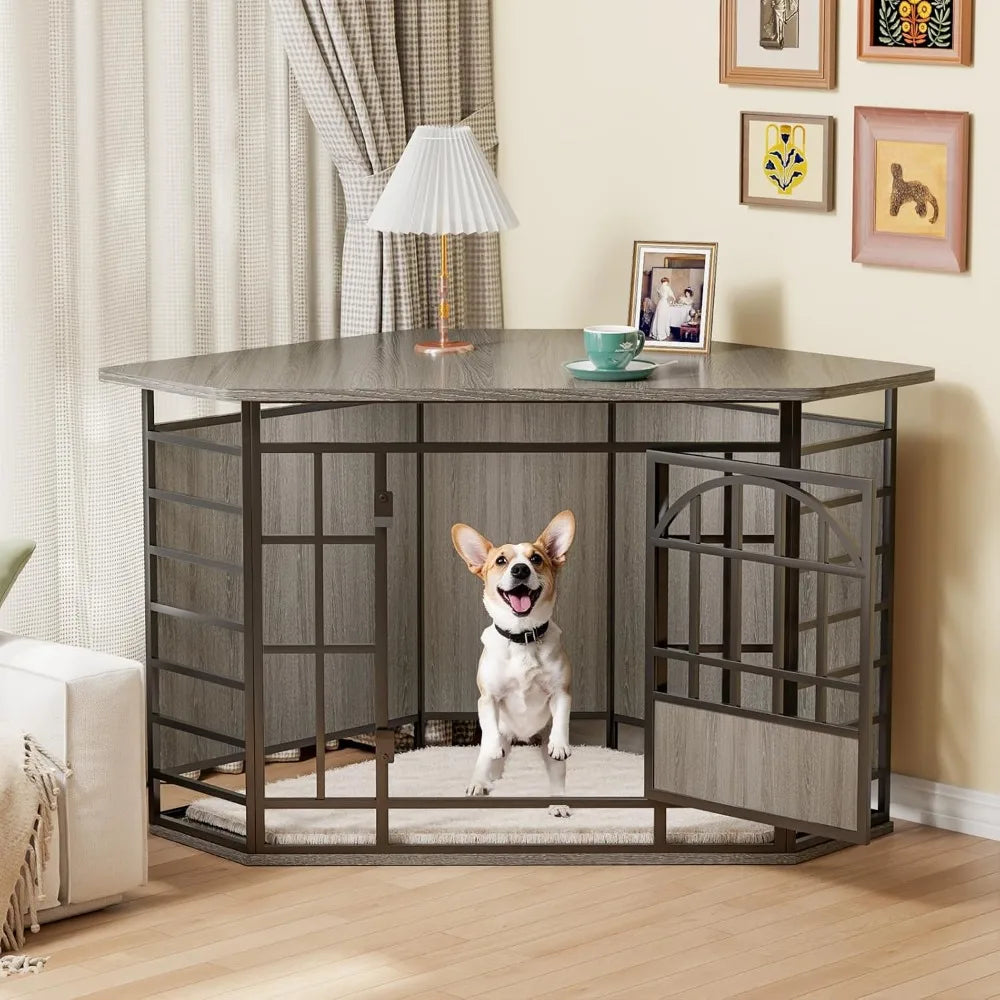 Corner Dog Crate Furniture Indoor Wooden End Table Kennel