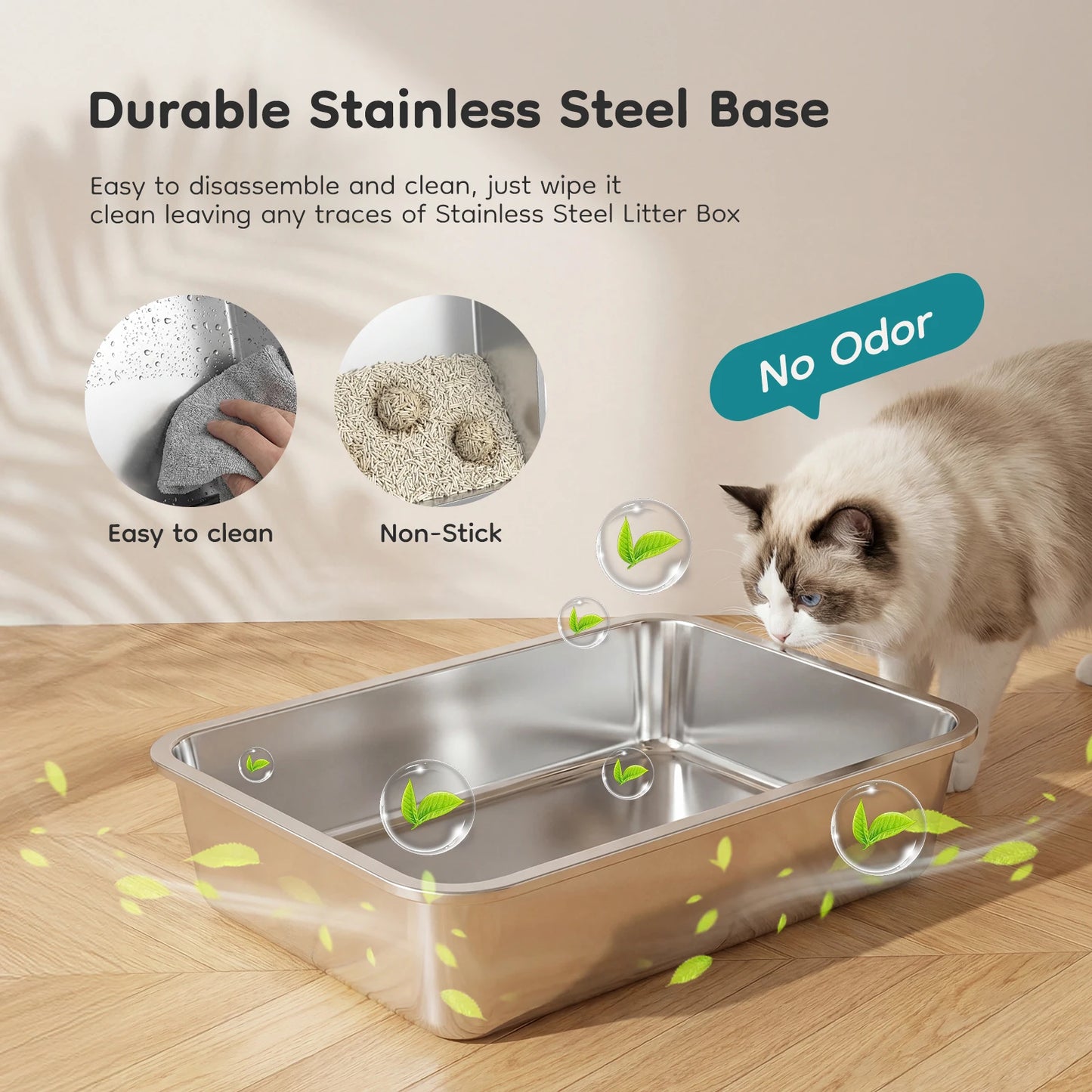 JHK Stainless Steel Cat Litter Box With Enclosed Design And Scoop Mat Included