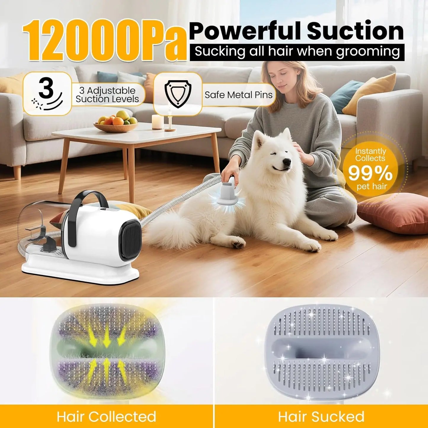 Pet Grooming Vacuum With Hair Clipper And Shedding Brush