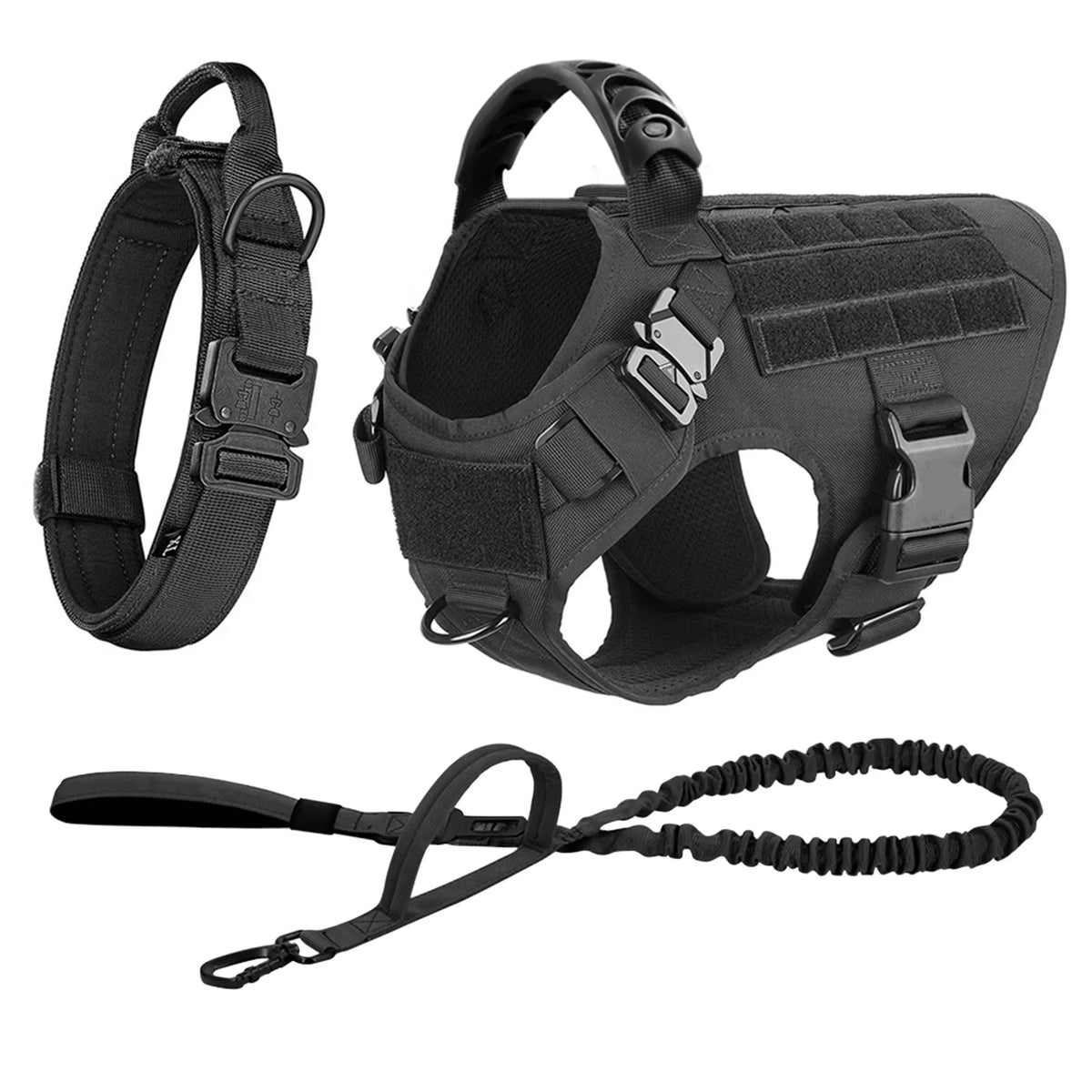 Padded Nylon Tactical Dog Harness Collar And Leash Set