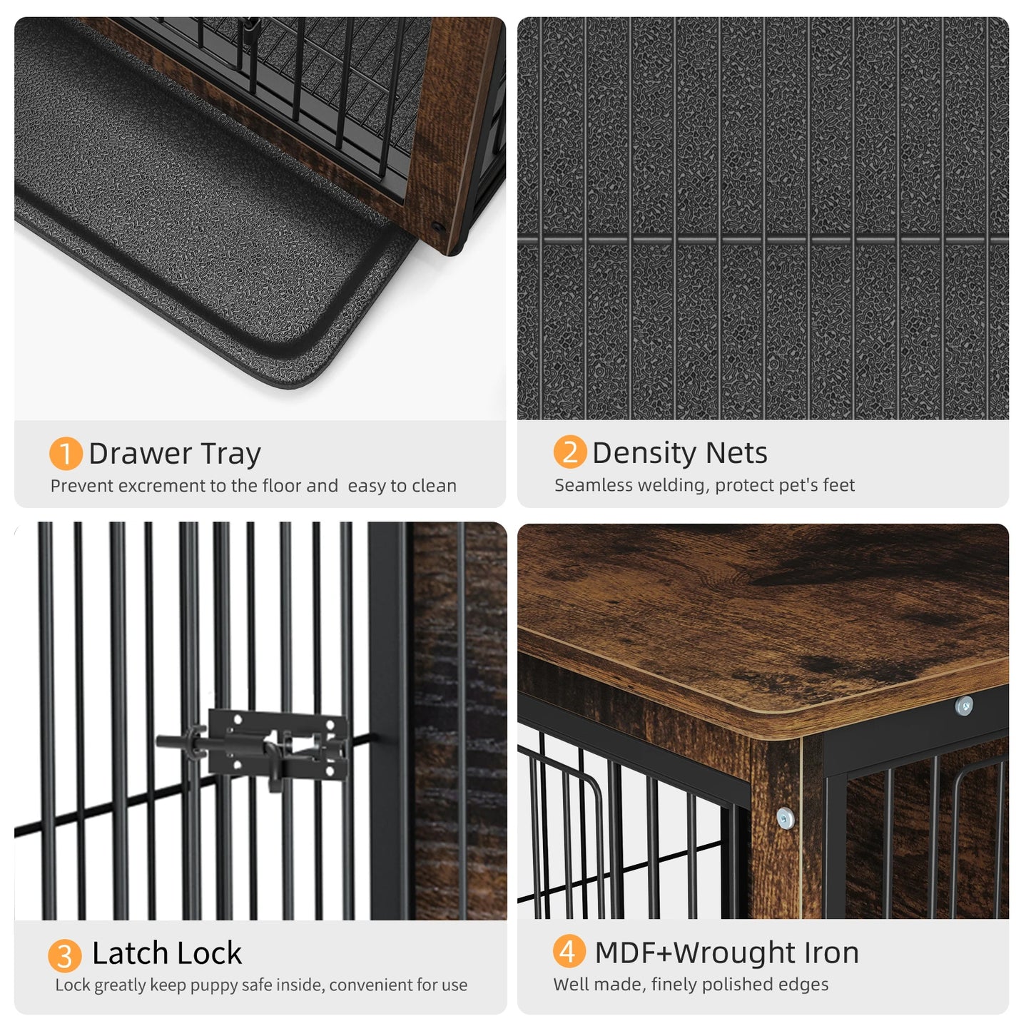 BINGOPA Dog Crate End Table Wood Metal With Removable Tray