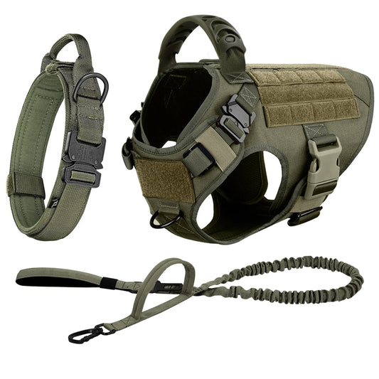 Adjustable Tactical Dog Harness Collar and Leash Set for Training