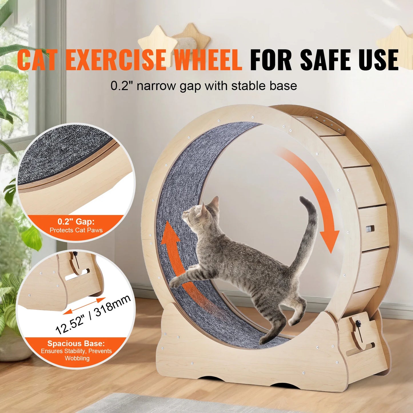 SucceBuy Wooden Cat Exercise Wheel With Detachable Carpet Teaser
