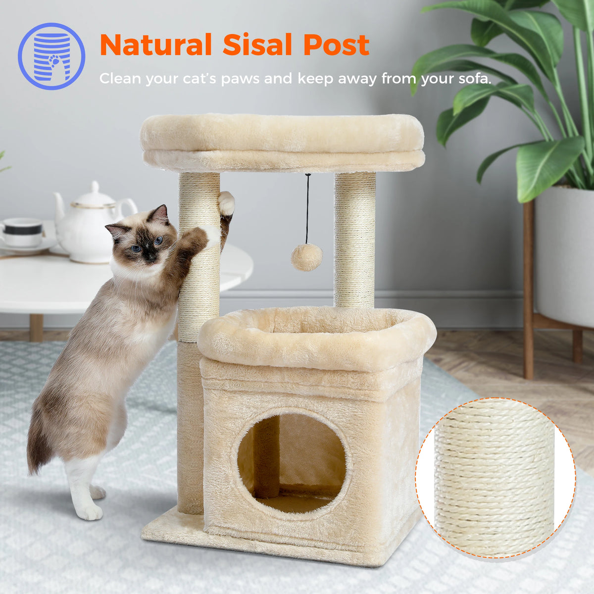 PAWZ Road Cat Tree With Sisal Posts And Cozy Condo