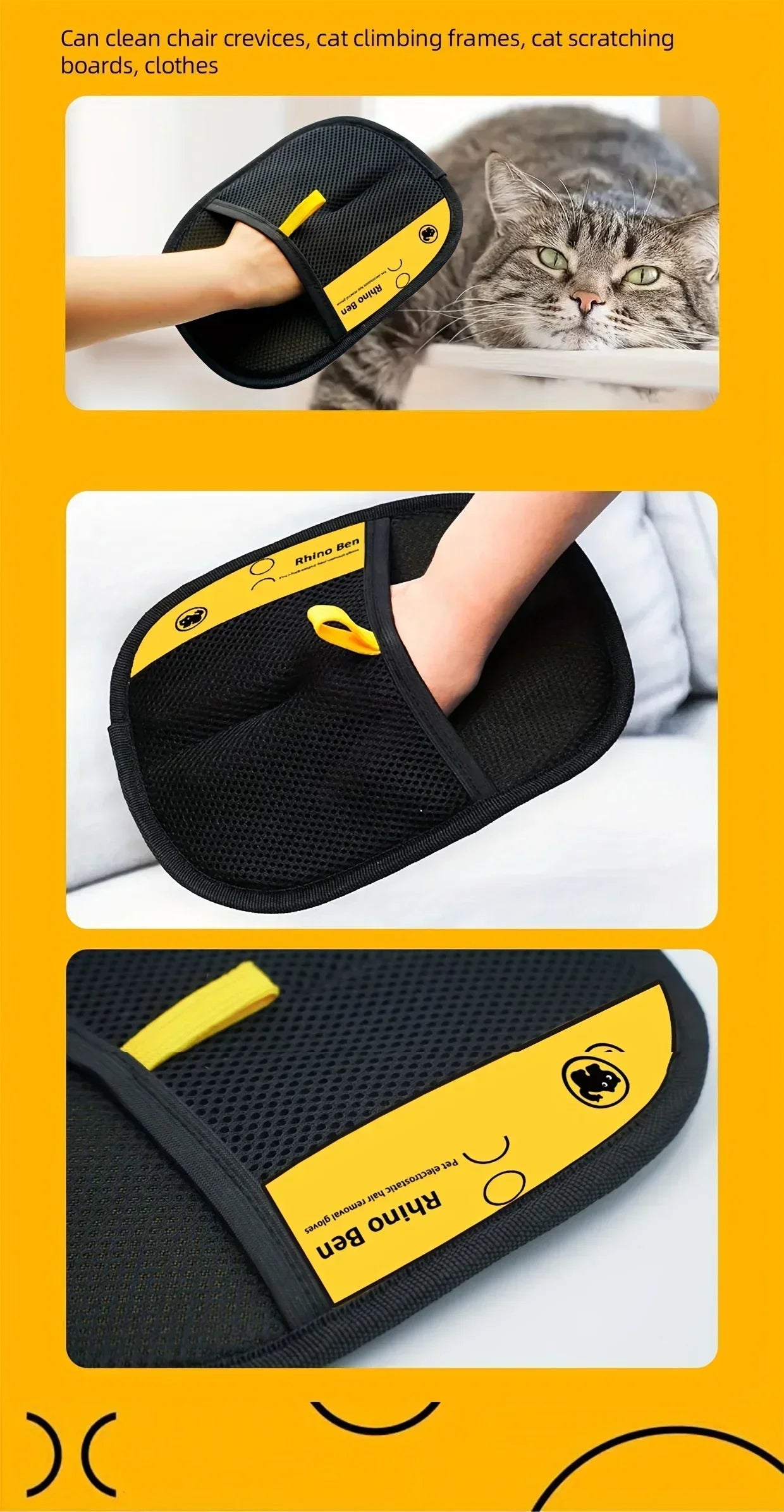 Polypropylene Pet Grooming Gloves Static Hair Cleaning Mitt For Cat