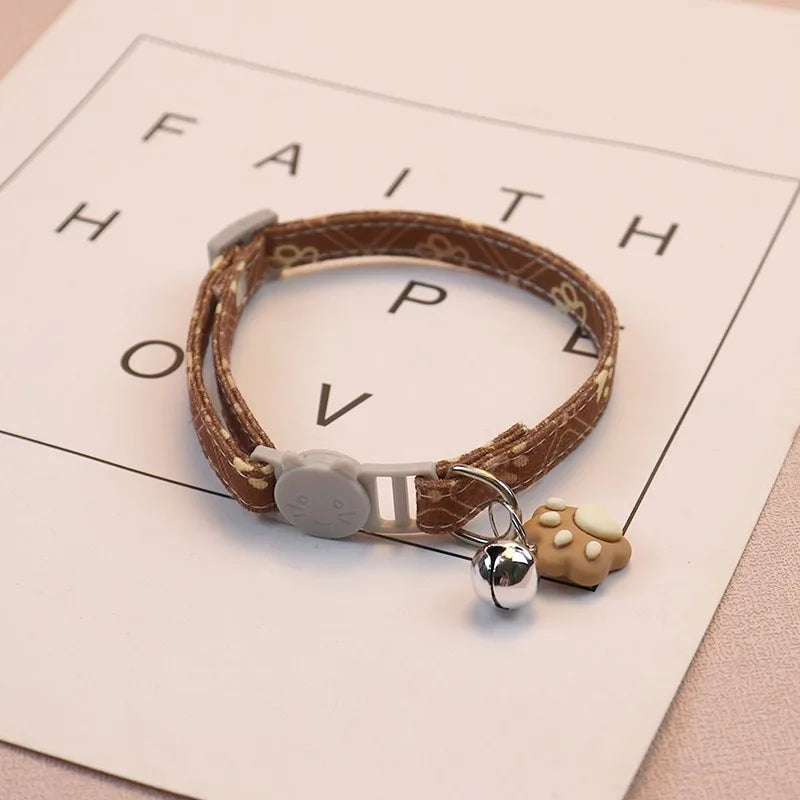 Pet Collar With Bell Cartoon Footprint Adjustable Safety For Dogs