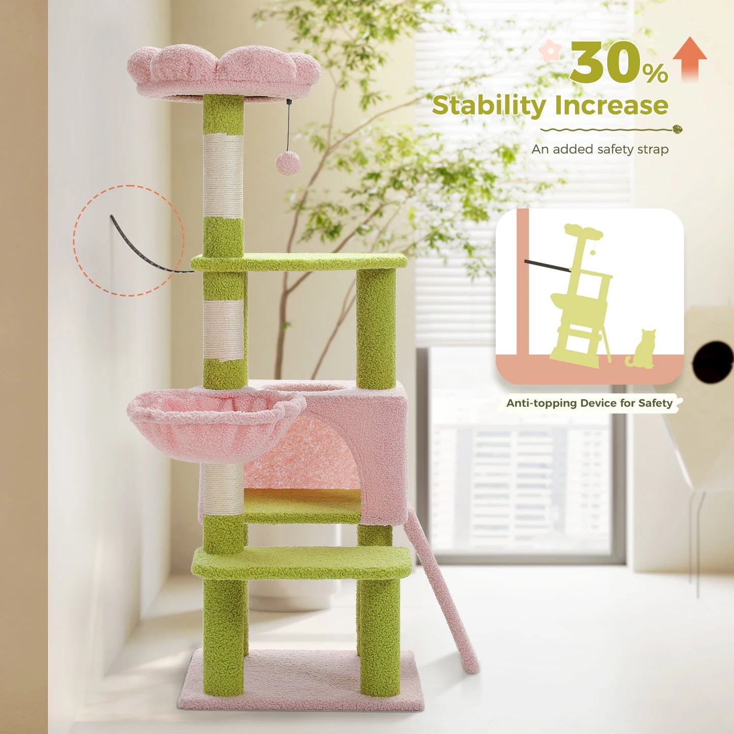PEQULTI Flower Cat Tree Level Cat Tower With Sisal Posts
