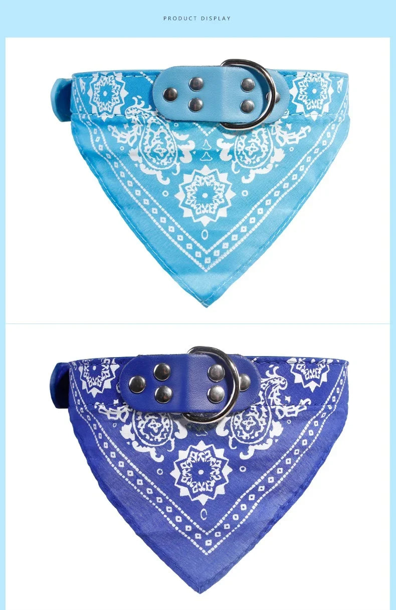 Adjustable Leather Dog Bandana Collar With Printed Pattern