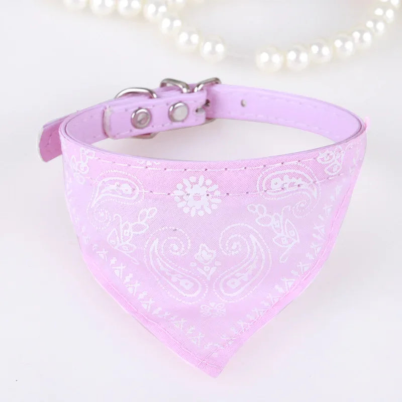 Adjustable Leather Dog Bandana Collar With Printed Pattern