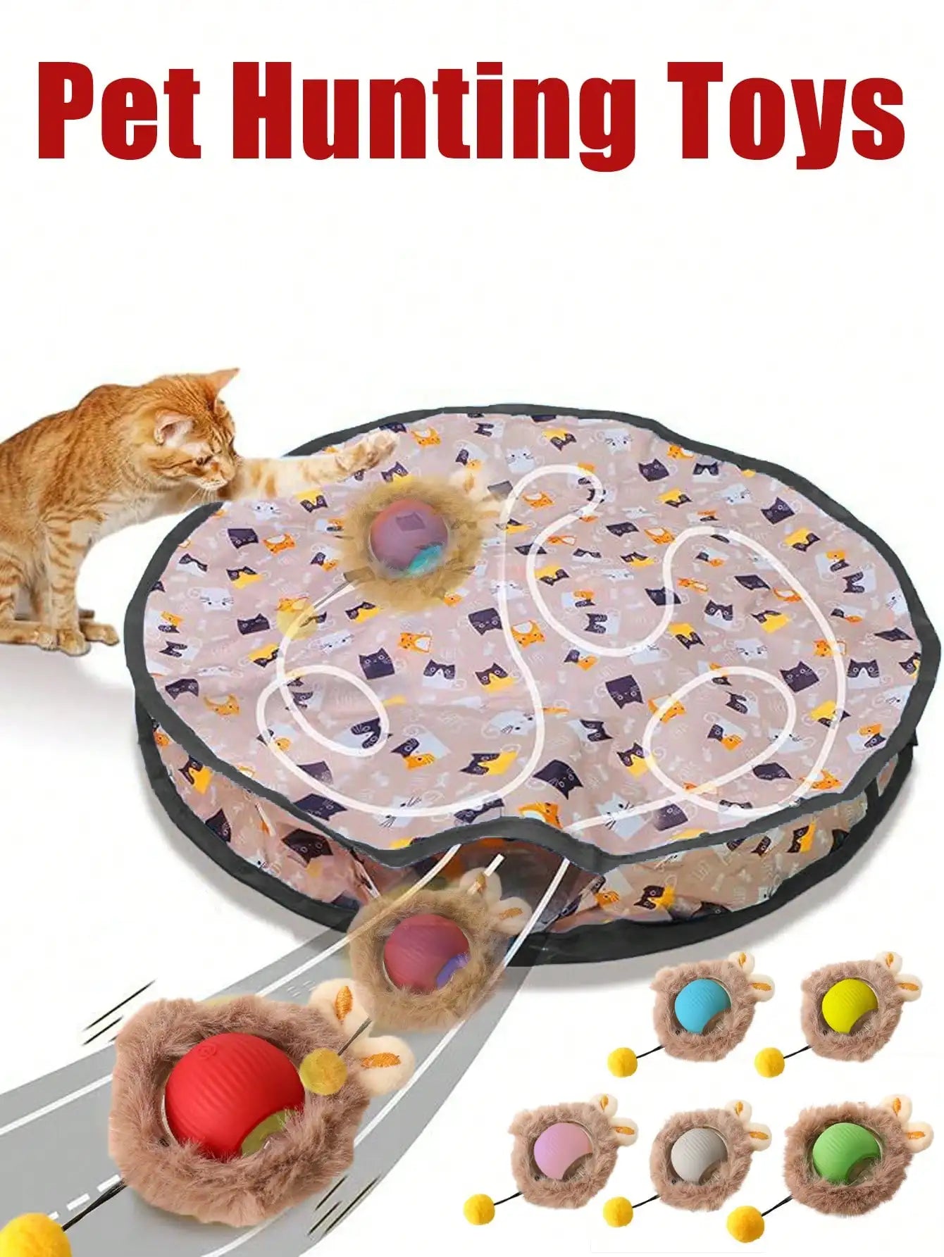 Electric Cat Chasing and Hunting Toy Set with Lighting USB Rechargeable