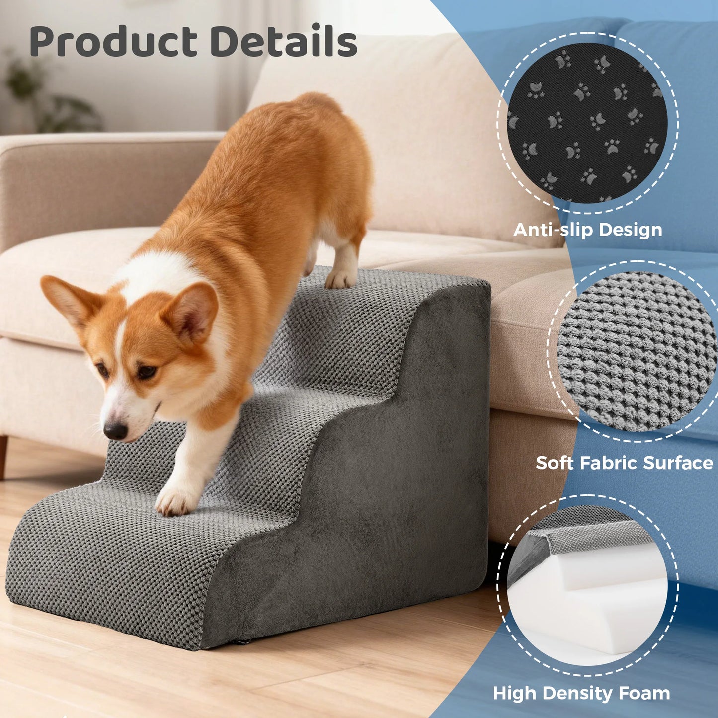 High Density Foam Dog Stairs Three To Five Steps Curved Indoor Ramp