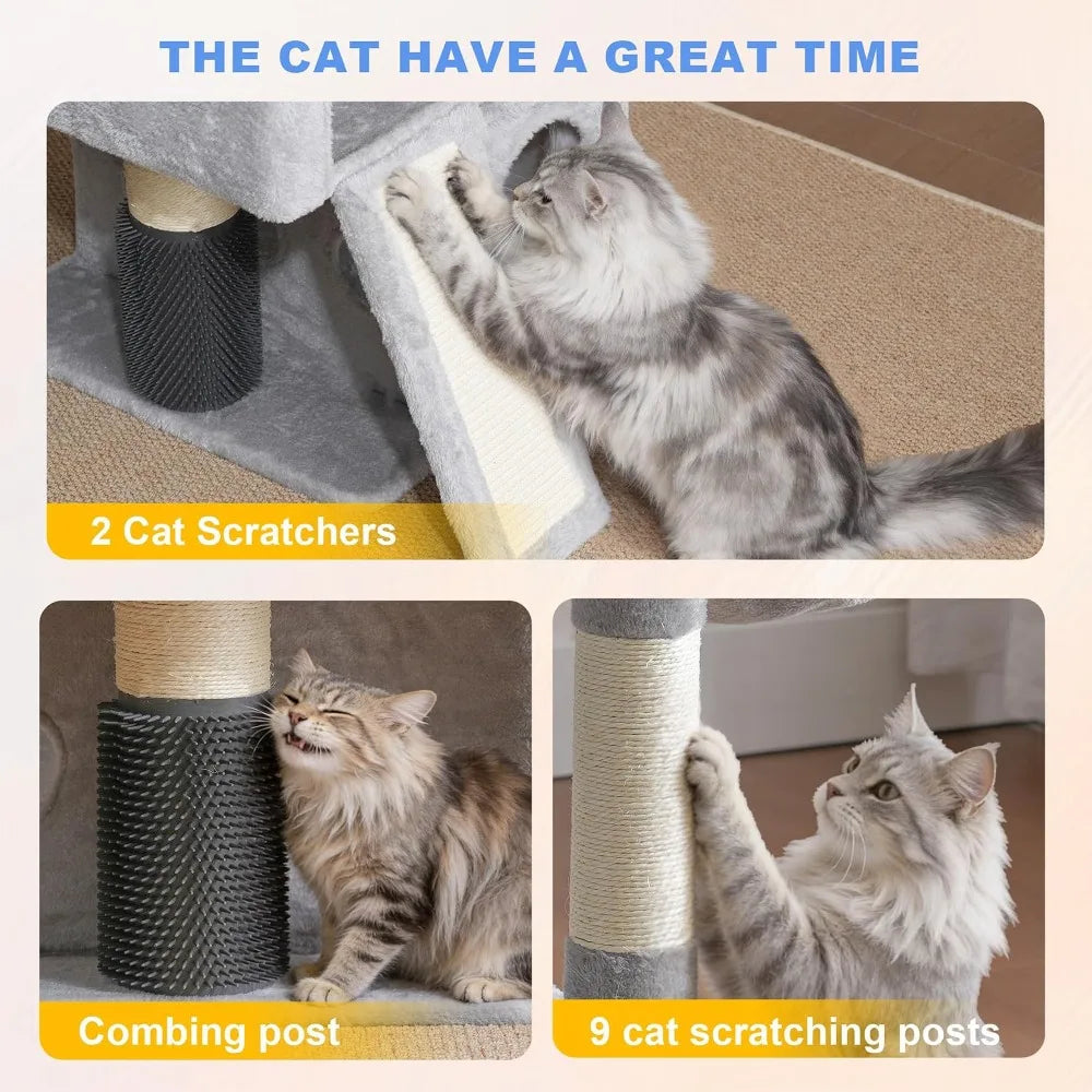Symmetrical Extra Large Multi-Level Cat Tree Tower With Condos Hammocks And Scratching Posts For Indoor Cats