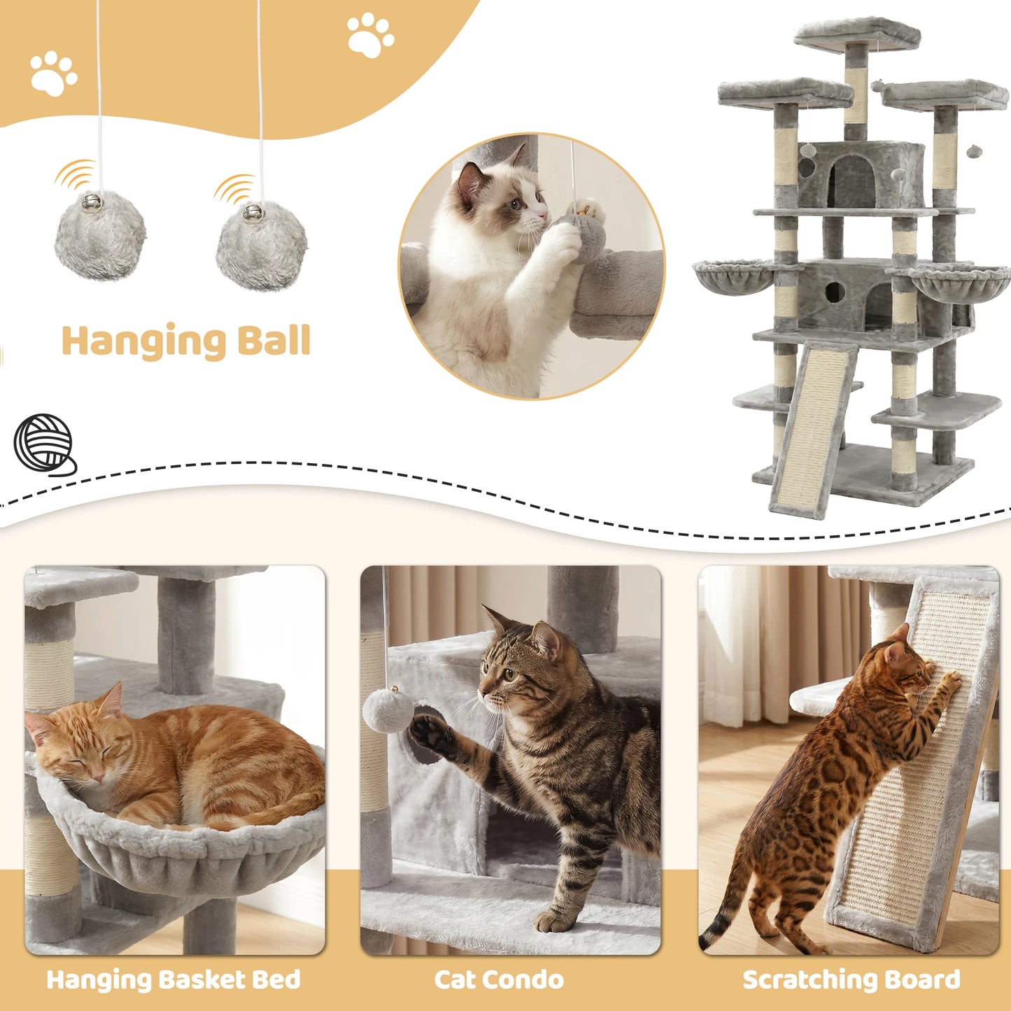 FOOWIN Multi Level Cat Tree Tower With Condos And Perches