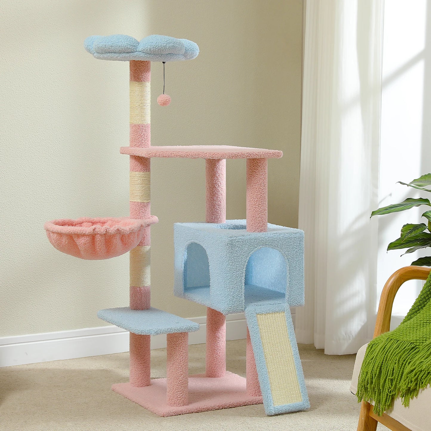PEQULTI Flower Cat Tree Level Cat Tower With Sisal Posts