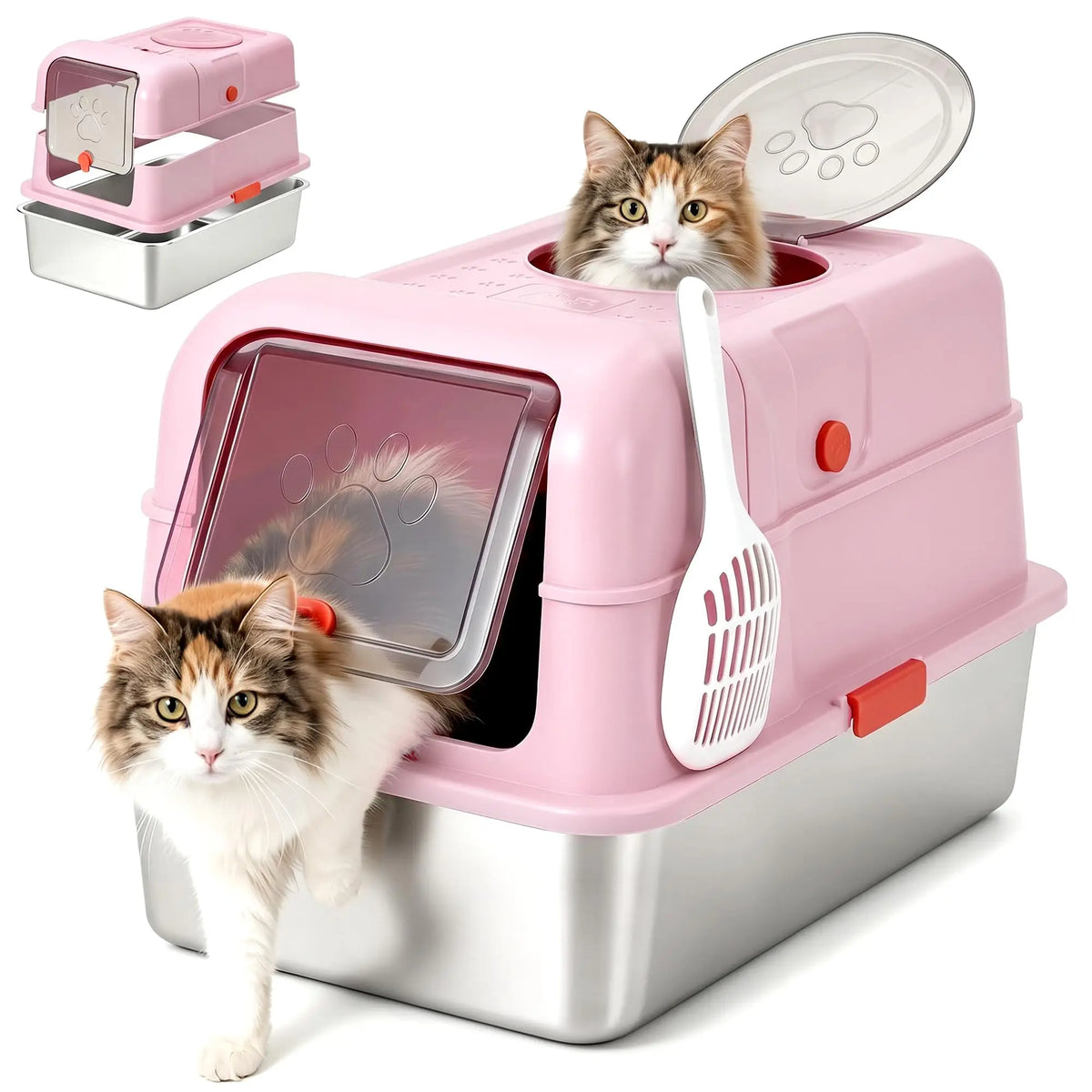 Studyset Stainless Steel Enclosed Cat Litter Box With Scoop
