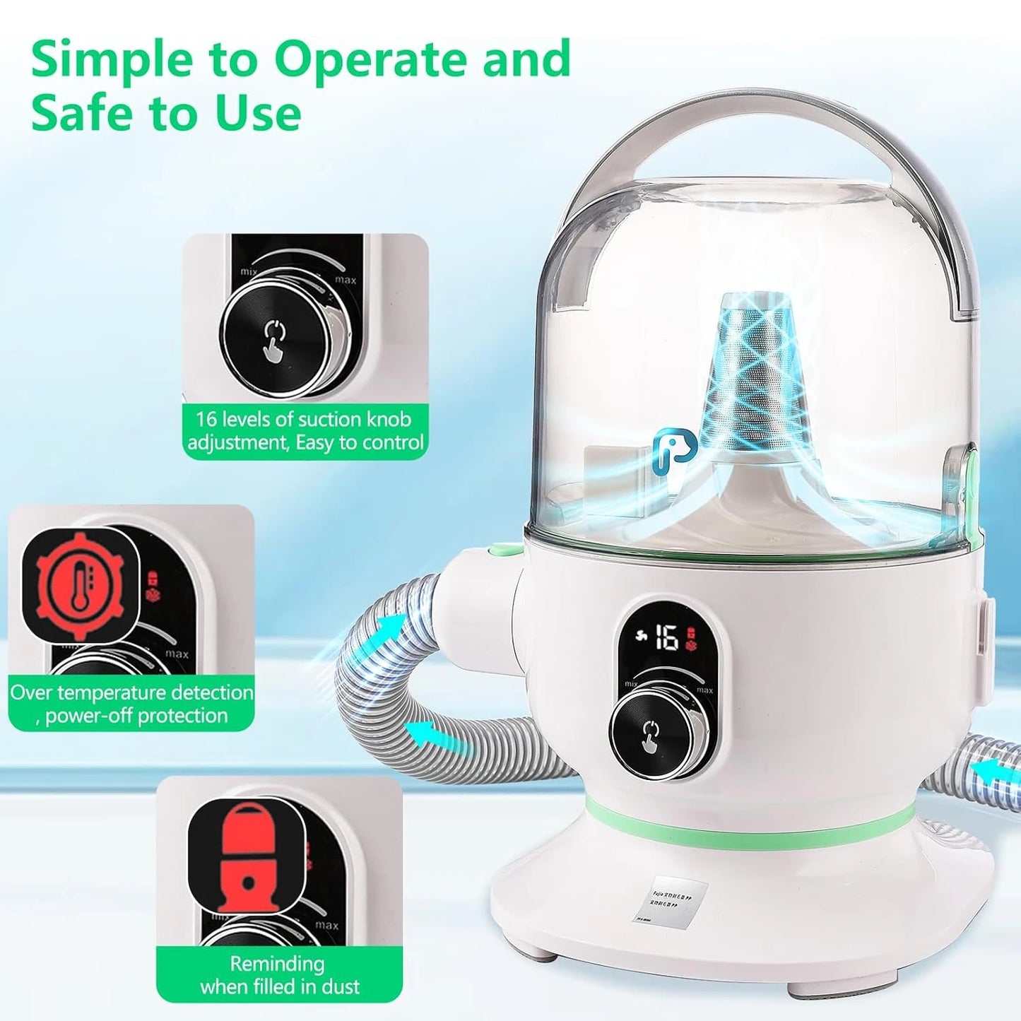 HiMISS Pet Grooming Kit With 2L Vacuum And Grooming Tools