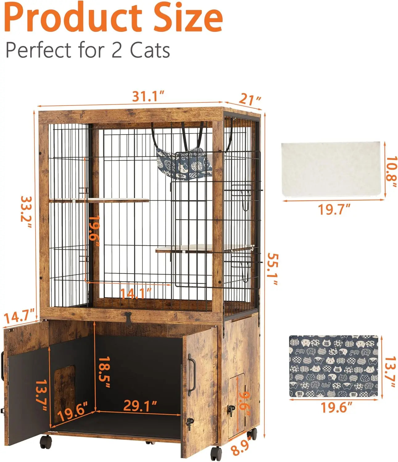 Indoor Cat Cage With Hidden Litter Box Enclosure Playpen