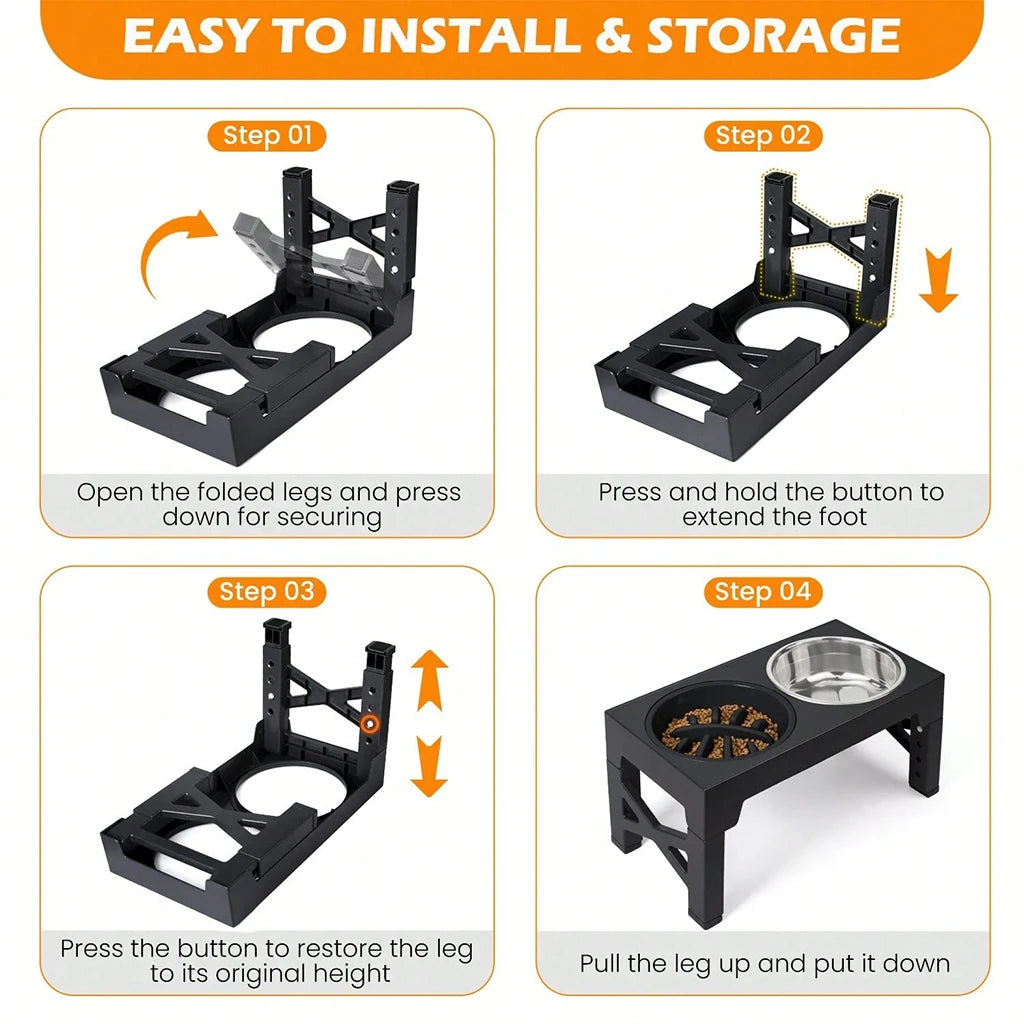 Adjustable Elevated Dog Feeder With Slow Feeder And Steel Bowls