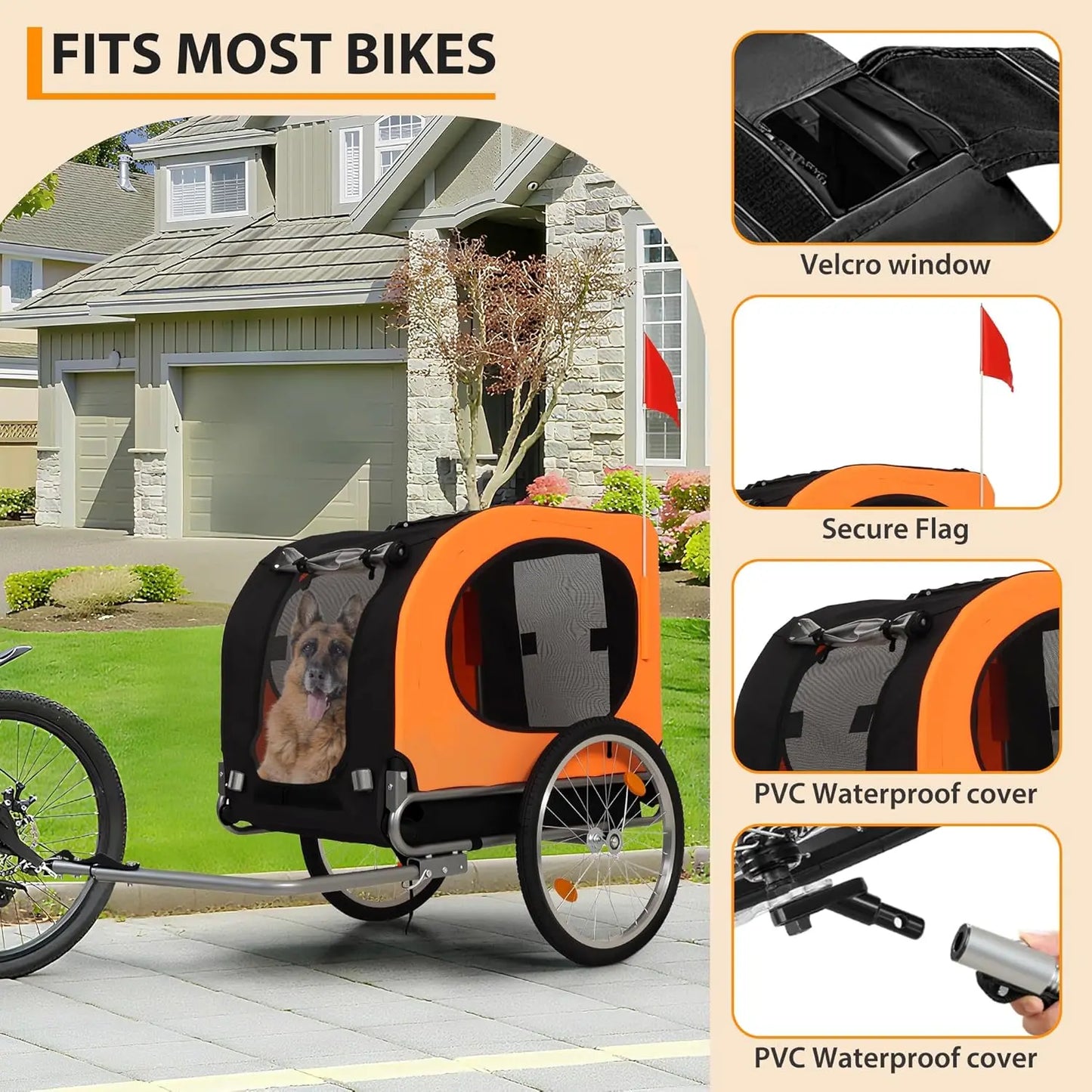 TWISTER.CK Dog Bike Trailer 88Lbs Capacity Foldable Carrier