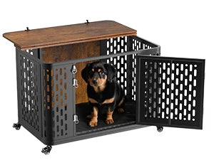ONBRILL Wood Dog Crate Kennel With Cushion And Wheels