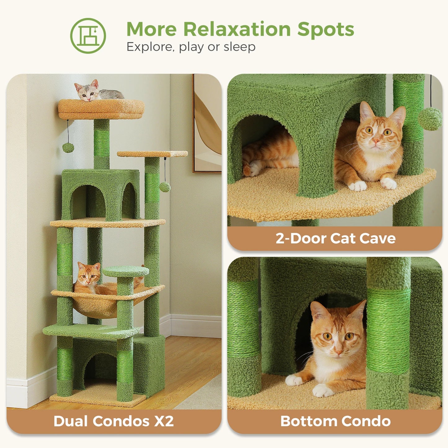 PEQULTI Cat Tree Tower Six Levels With Perches And Condos
