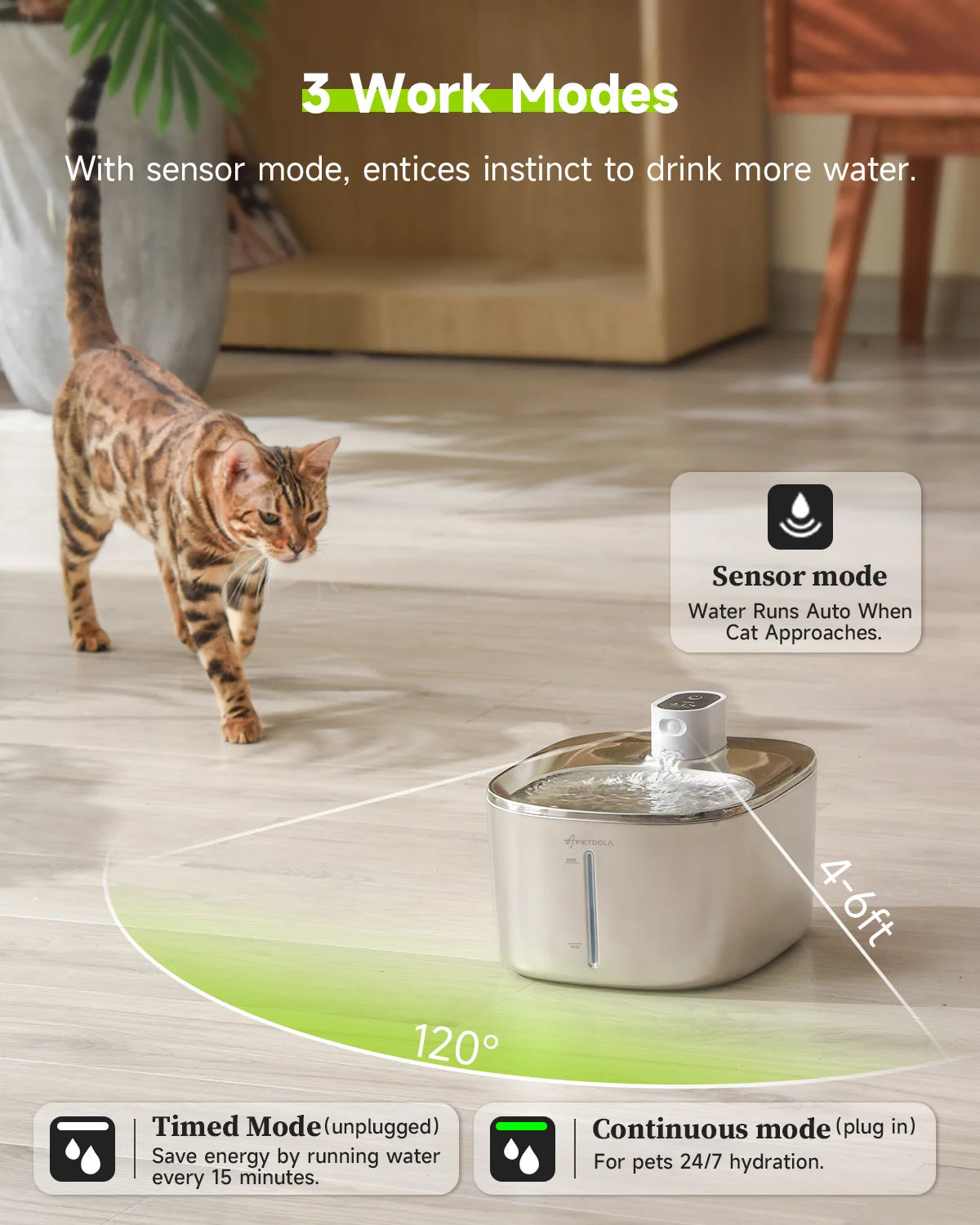 APETDOLA Wireless Cat Water Fountain Auto Sensor Drinker For Cats