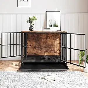 VECOCHO Wooden Dog Crate Furniture Indoor Kennel Heavy Duty With Double Doors