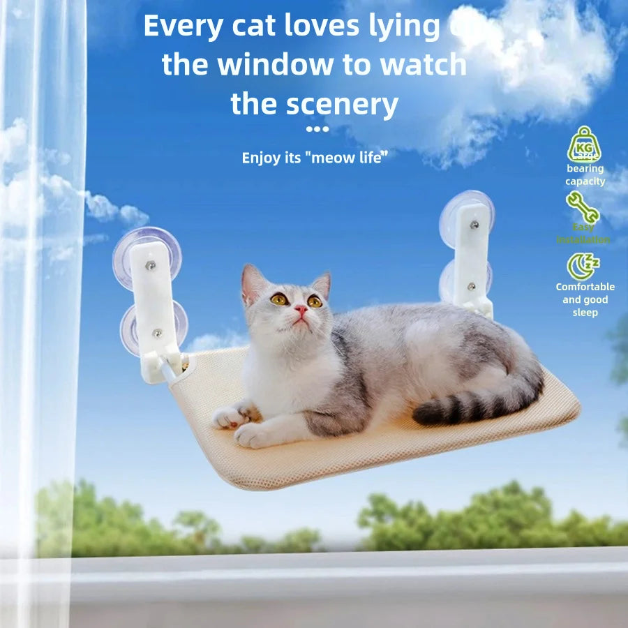 Foldable Cat Hammock With Plush Mesh For Window Mount And Suction Cups