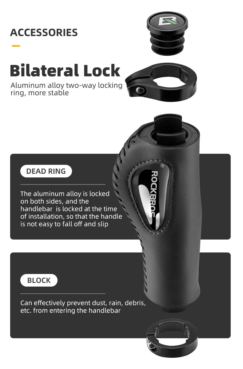 ROCKBROS Aluminum Alloy Leather Bicycle Handlebar Grips for Comfortable Riding