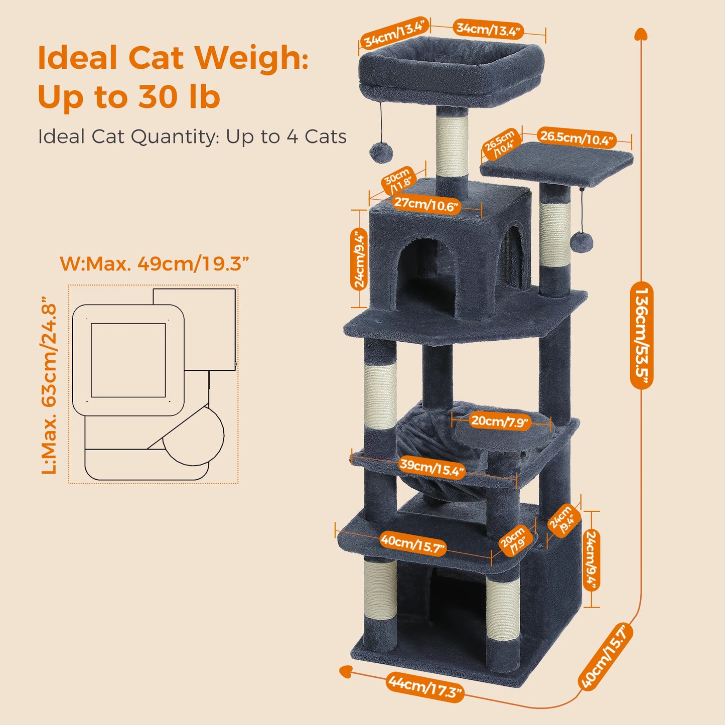 PEQULTI Cat Tree Tower Six Levels With Perches And Condos